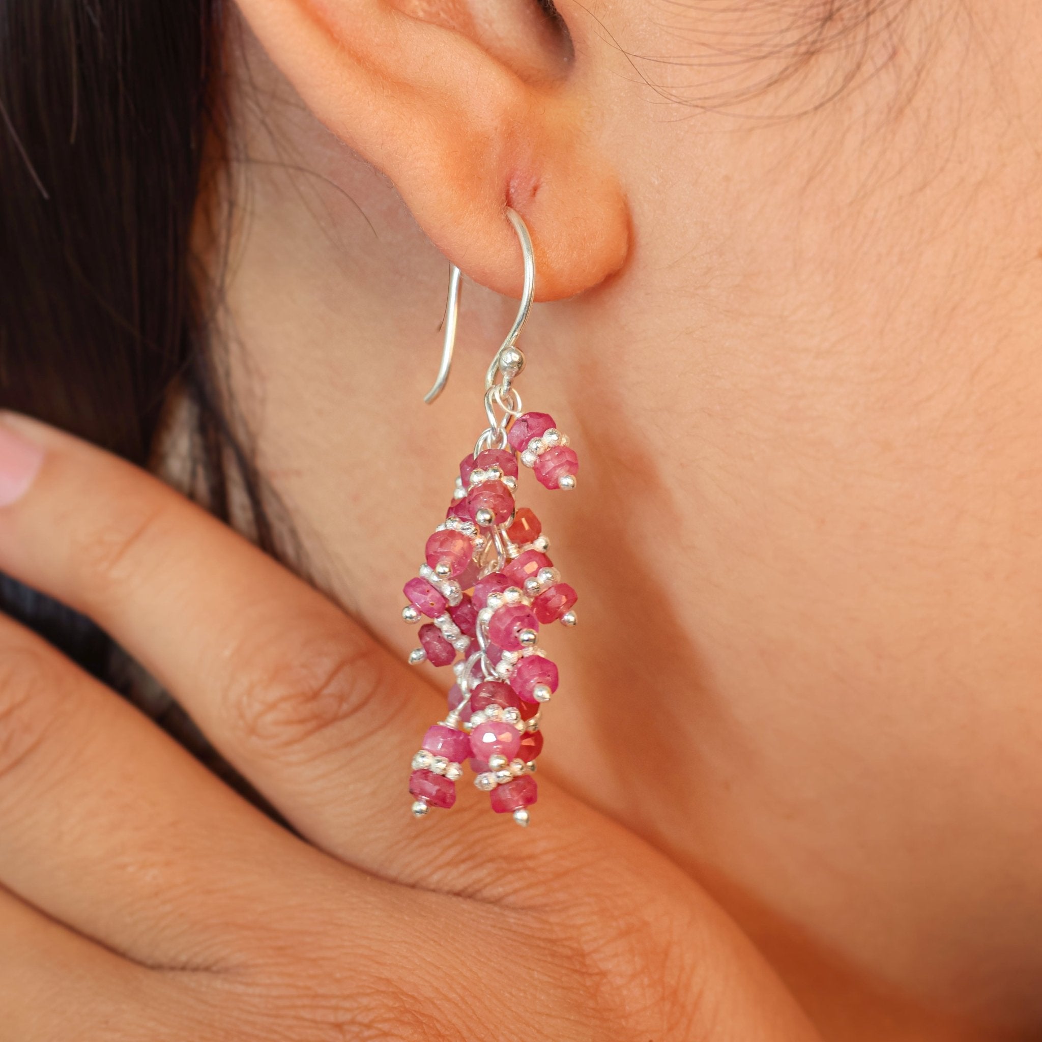 Natural Ruby Gemtone Beads Chakri Style Dangle Earrings - Goodstone Jewels