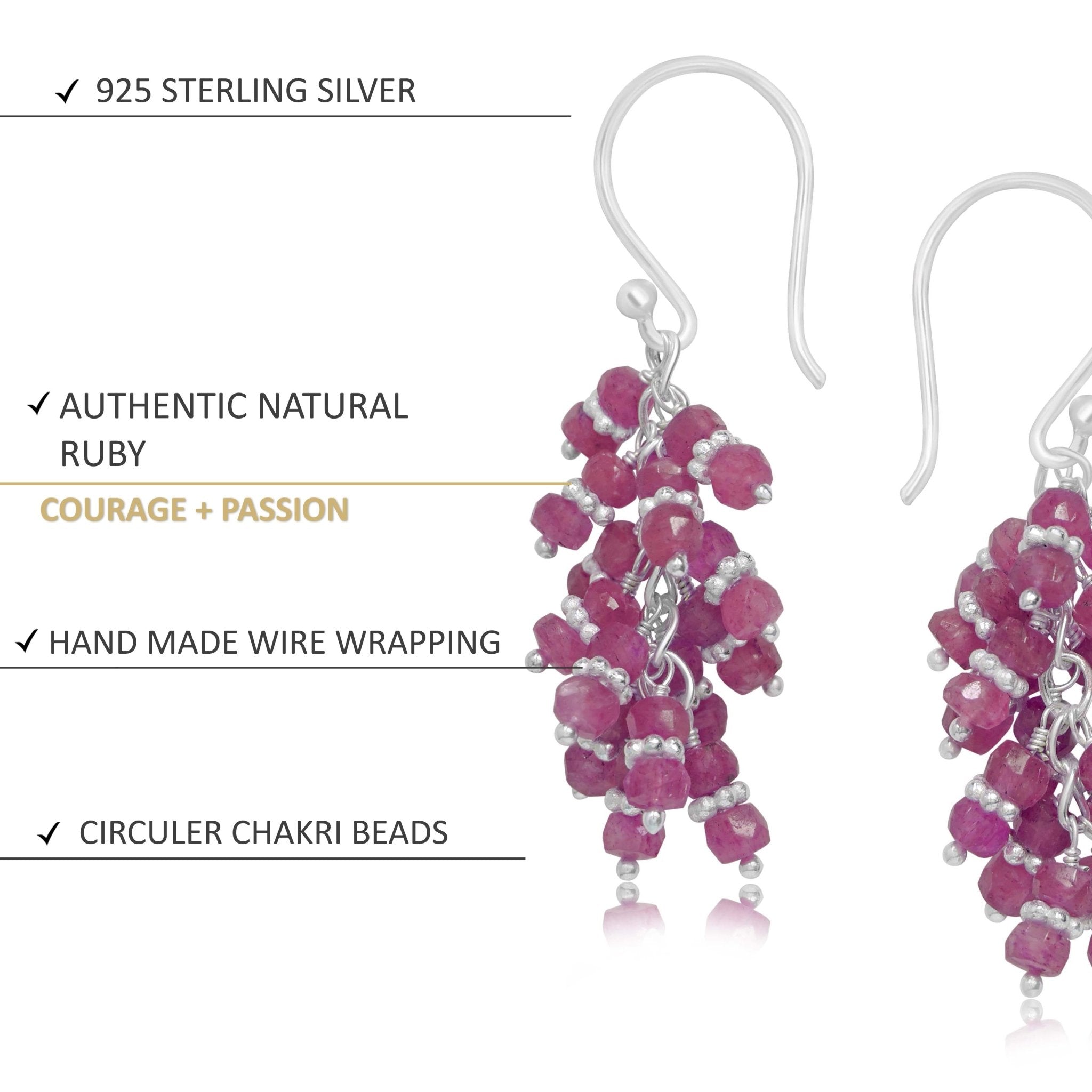 Natural Ruby Gemtone Beads Chakri Style Dangle Earrings - Goodstone Jewels