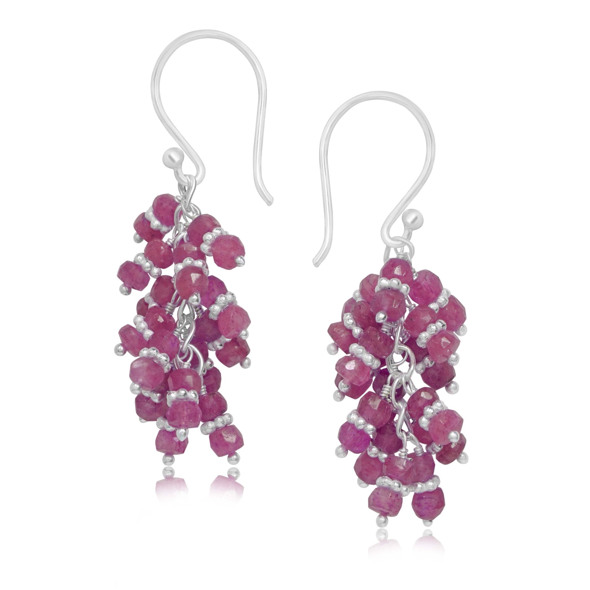 Natural Ruby Gemtone Beads Chakri Style Dangle Earrings - Goodstone Jewels