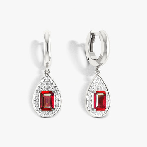 Natural Ruby Hoop Tear Drop Earrings