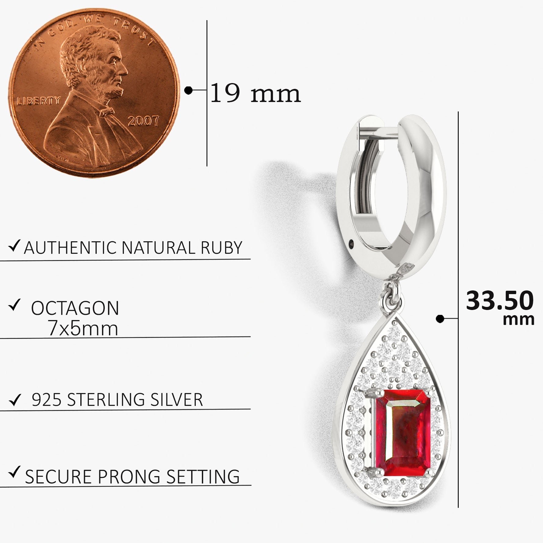 Natural Ruby Hoop Tear Drop Earrings - Goodstone Jewels