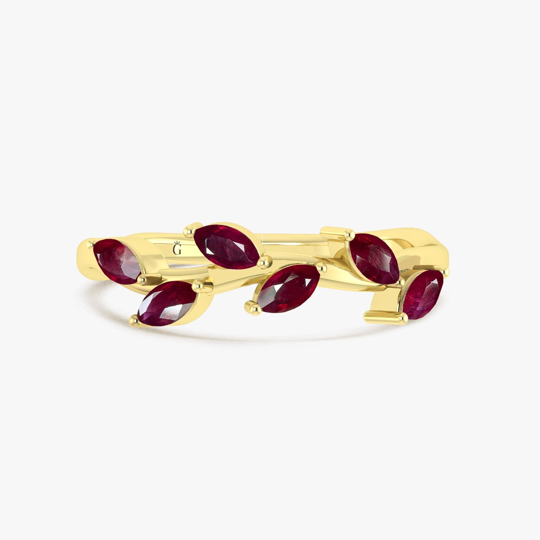 Natural Ruby Leaf Style Six Stone Gold Filled & 925 Silver Ring - Goodstone Jewels
