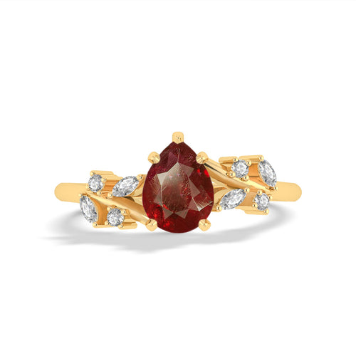 Natural Ruby Leaf Style Solitaire Ring For Her