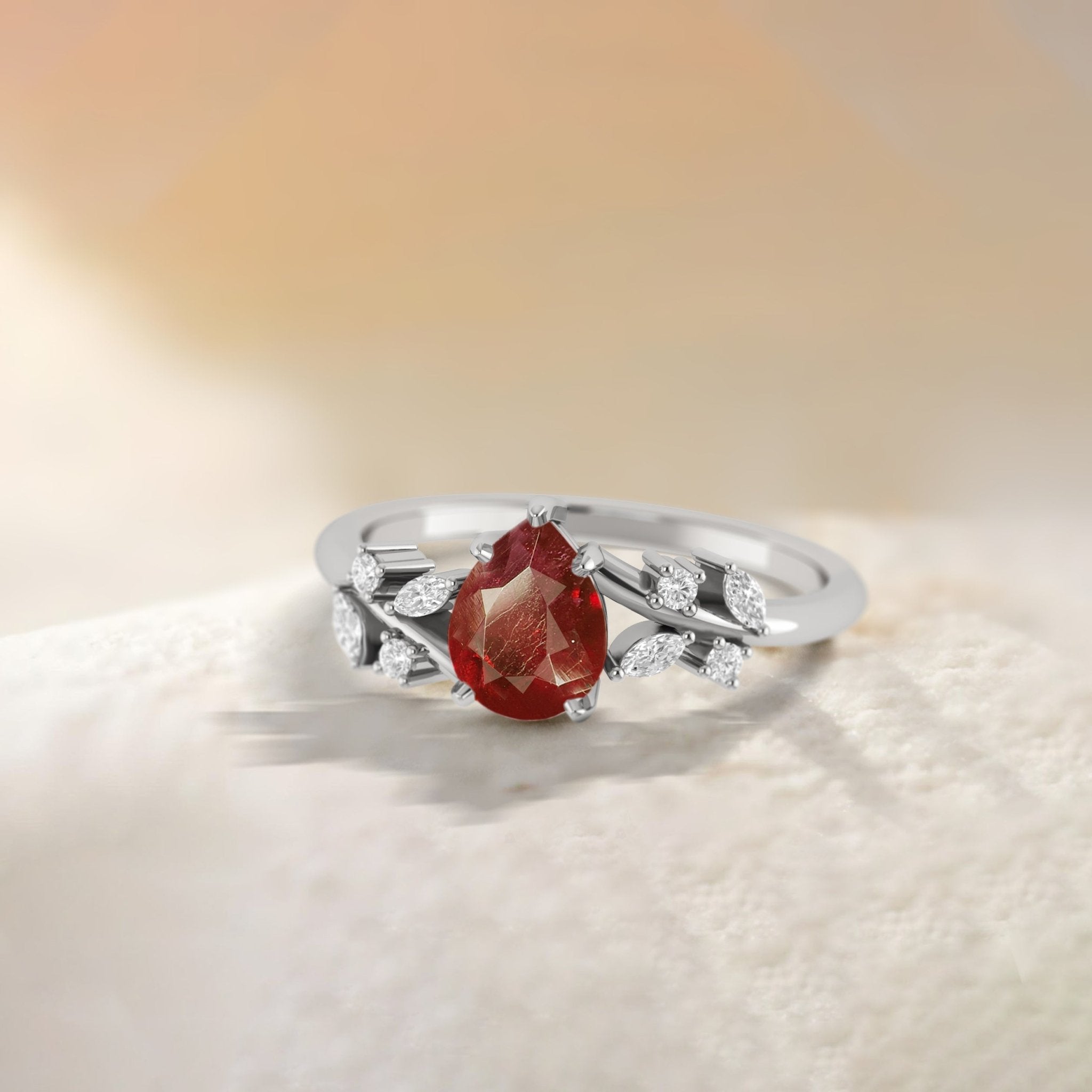 Natural Ruby Leaf Style Statement Ring For Her - Goodstone Jewels