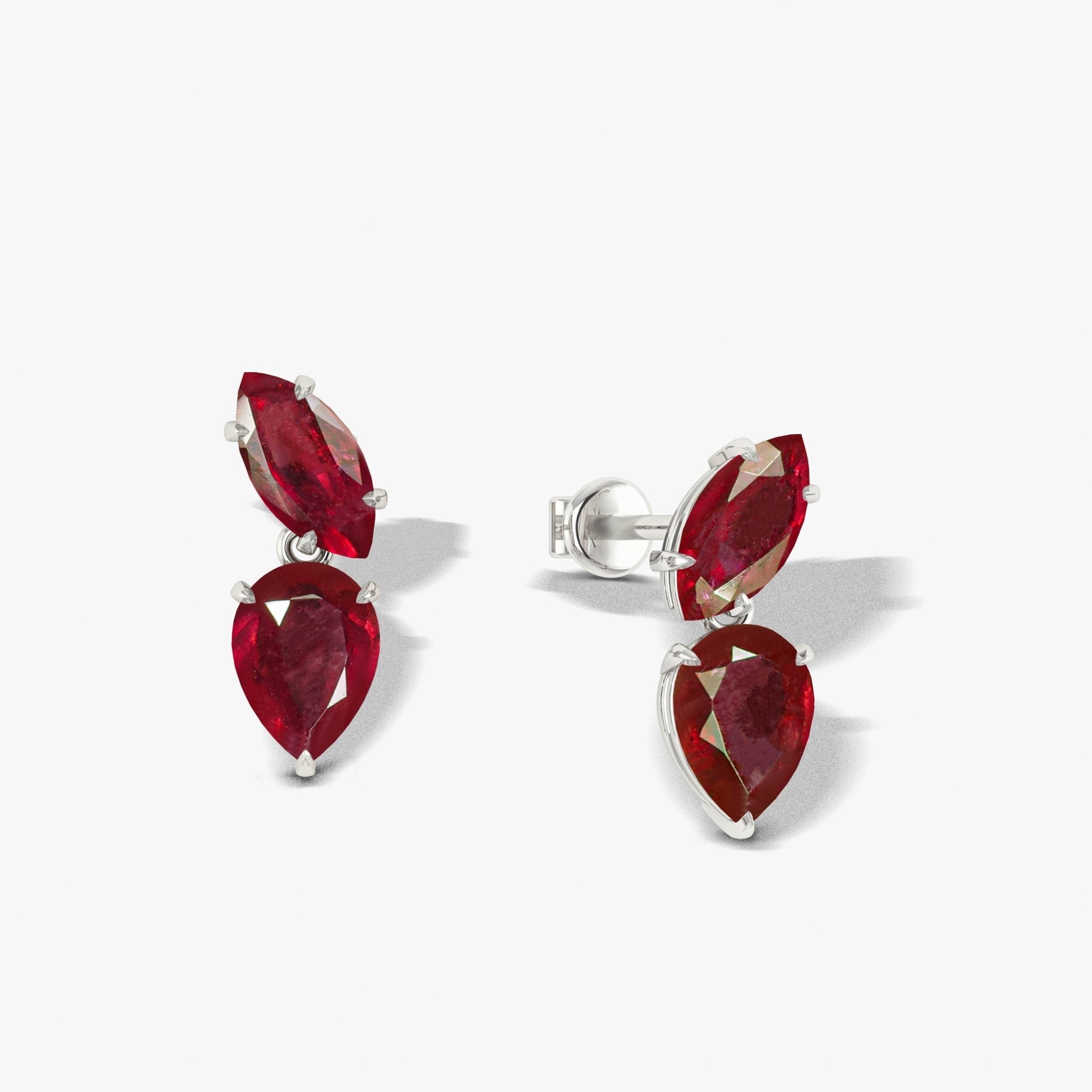 Natural Ruby Marquise & Pear Two Stone Stud Earrings - Goodstone Jewels