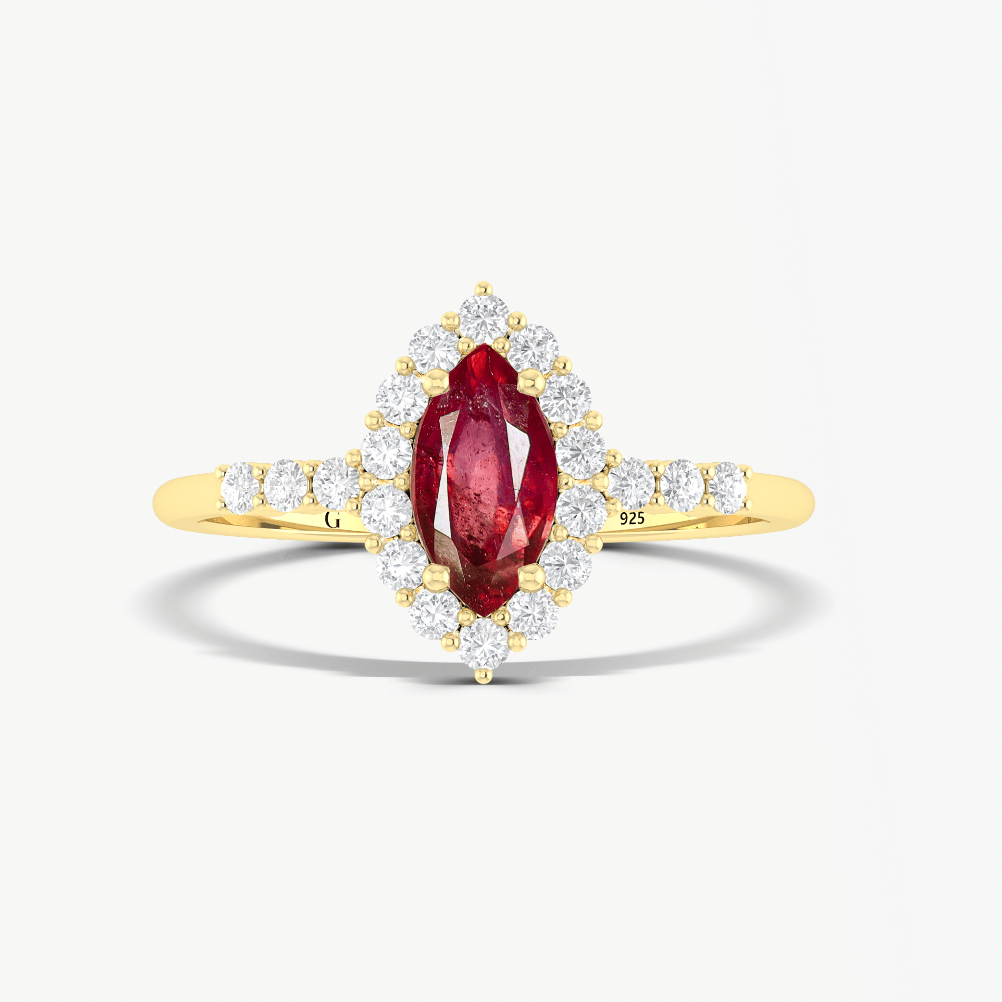 Natural Ruby Marquise Shape Halo Wedding Ring - Goodstone Jewels