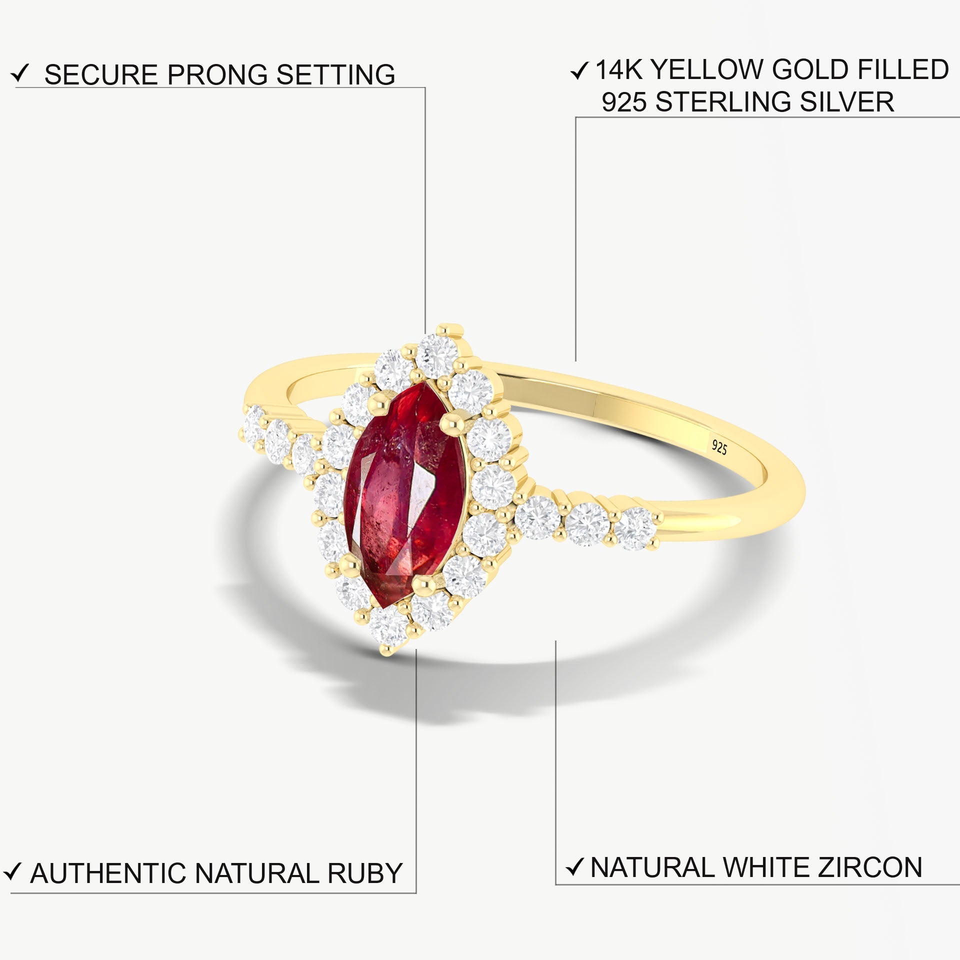 Natural Ruby Marquise Shape Halo Wedding Ring - Goodstone Jewels