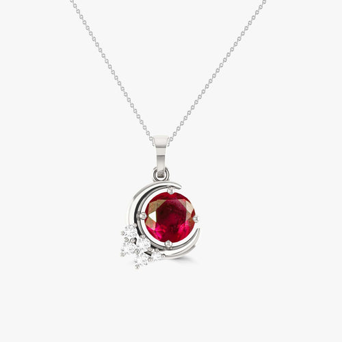 Natural Ruby Moon Charm Pendant Necklace
