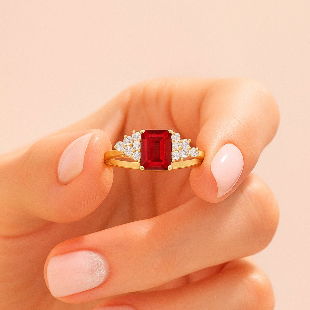 Natural Ruby Octagon Stone Solitaire Ring in Yellow Gold Filled & Sterling Silver - Goodstone Jewels