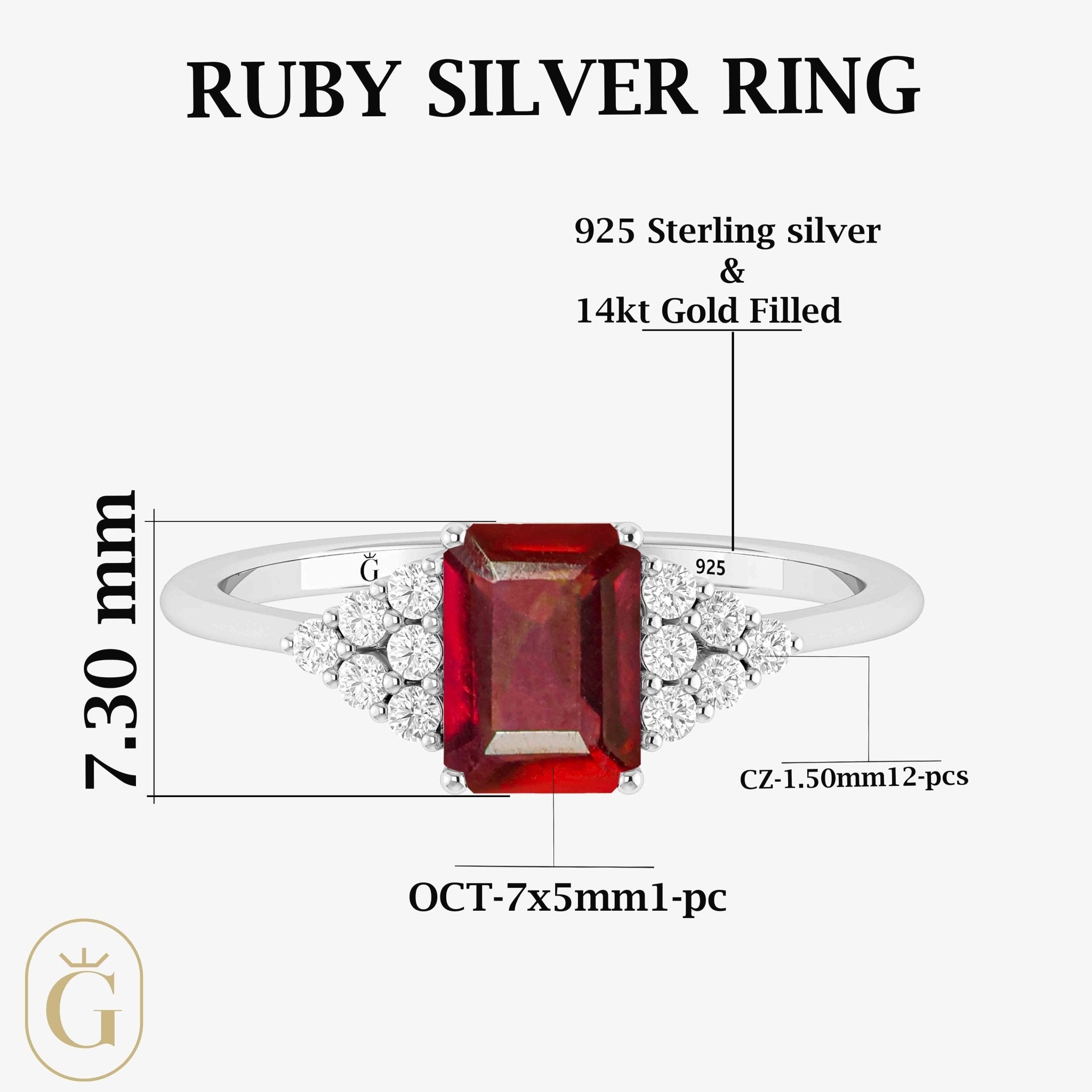 Natural Ruby Octagon Stone Solitaire Ring in Yellow Gold Filled & Sterling Silver - Goodstone Jewels