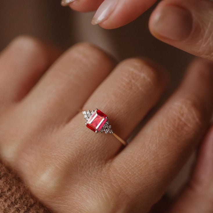 Natural Ruby Octagon Stone Solitaire Ring in Yellow Gold Filled & Sterling Silver - Goodstone Jewels