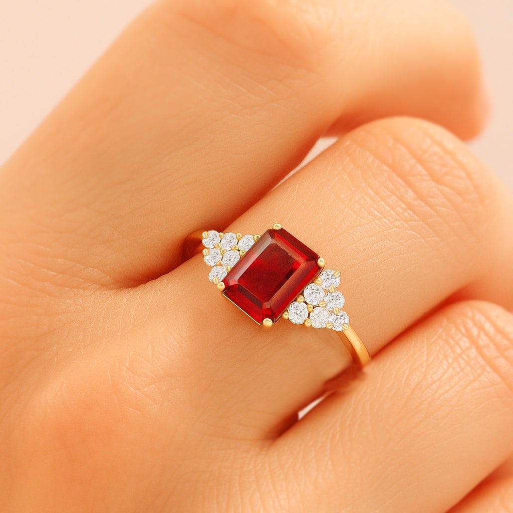 Natural Ruby Octagon Stone Solitaire Ring in Yellow Gold Filled & Sterling Silver - Goodstone Jewels