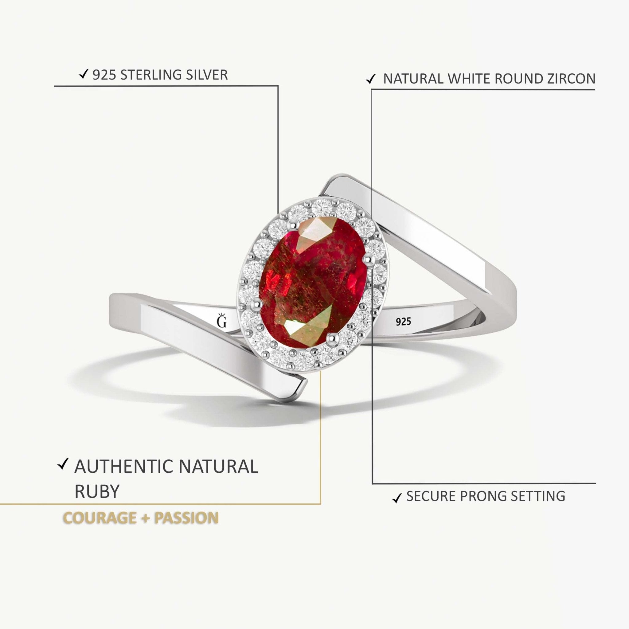 Natural Ruby Oval Shape Bypass Halo Ring - Goodstone Jewels
