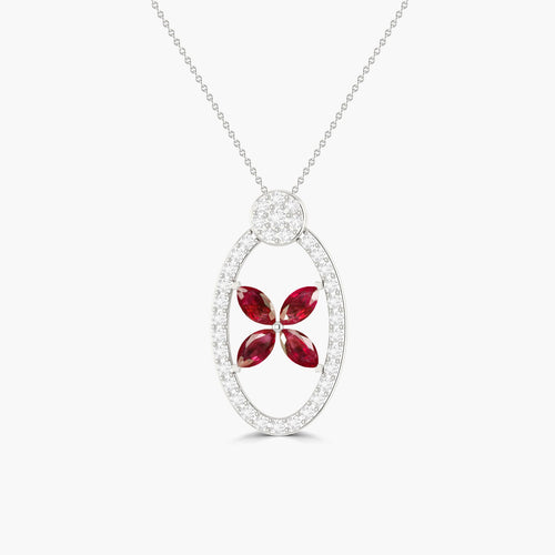 Natural Ruby OX Style Charm Floral Pendant Necklace