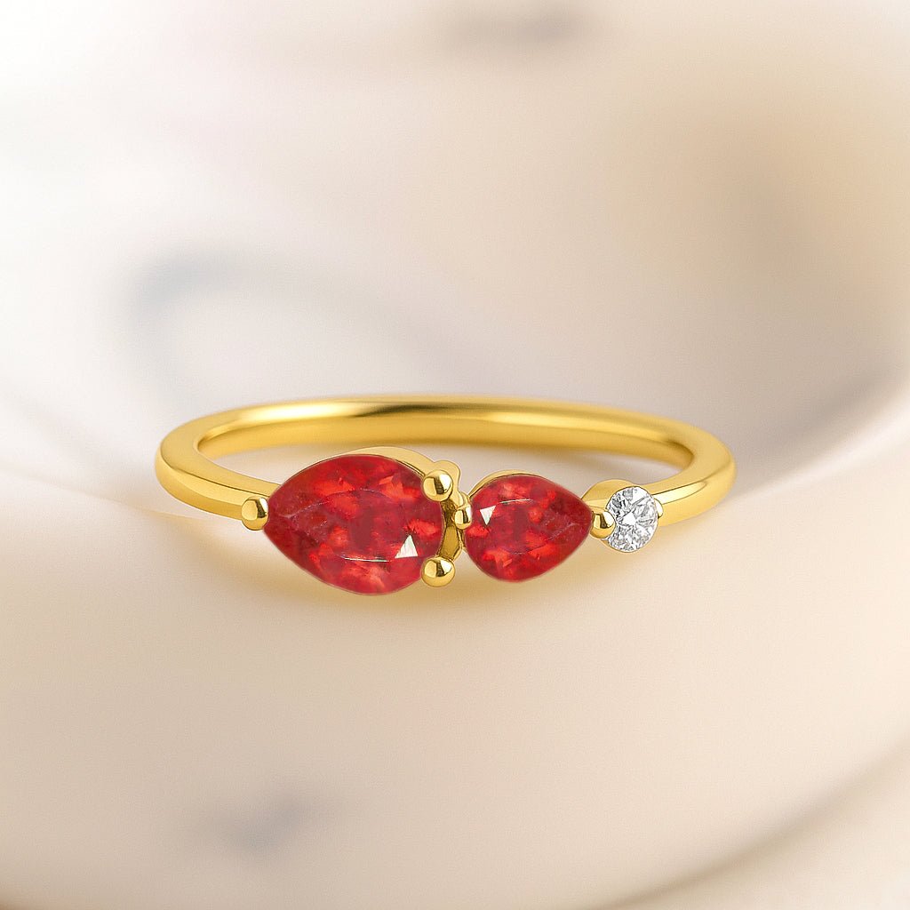 Natural Ruby Pear Shape Two Stone Ring in Yellow Gold Filled & Silver - Goodstone Jewels