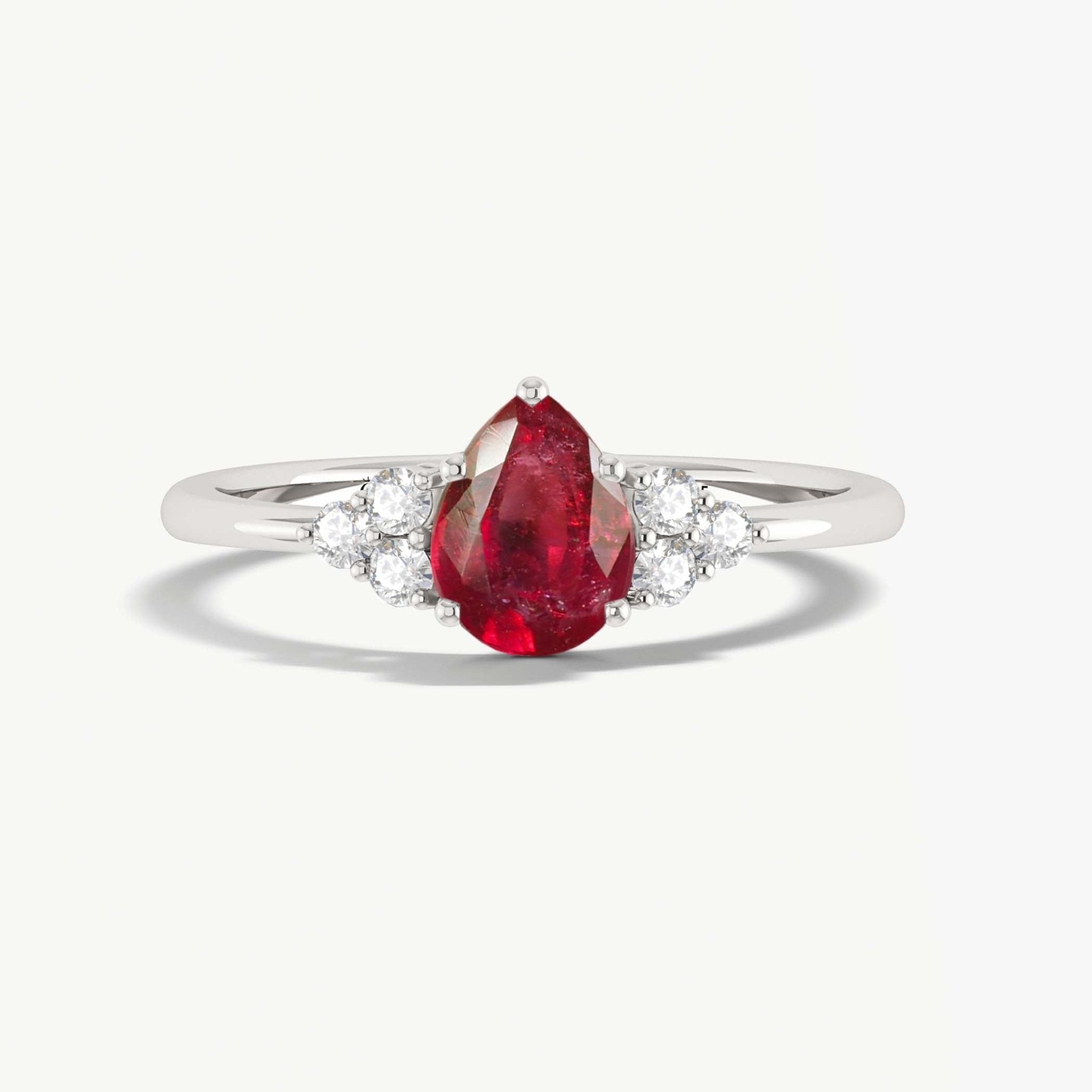 Natural Ruby Pear Shape & White Zircon Solitaire with Accents Ring - Goodstone Jewels