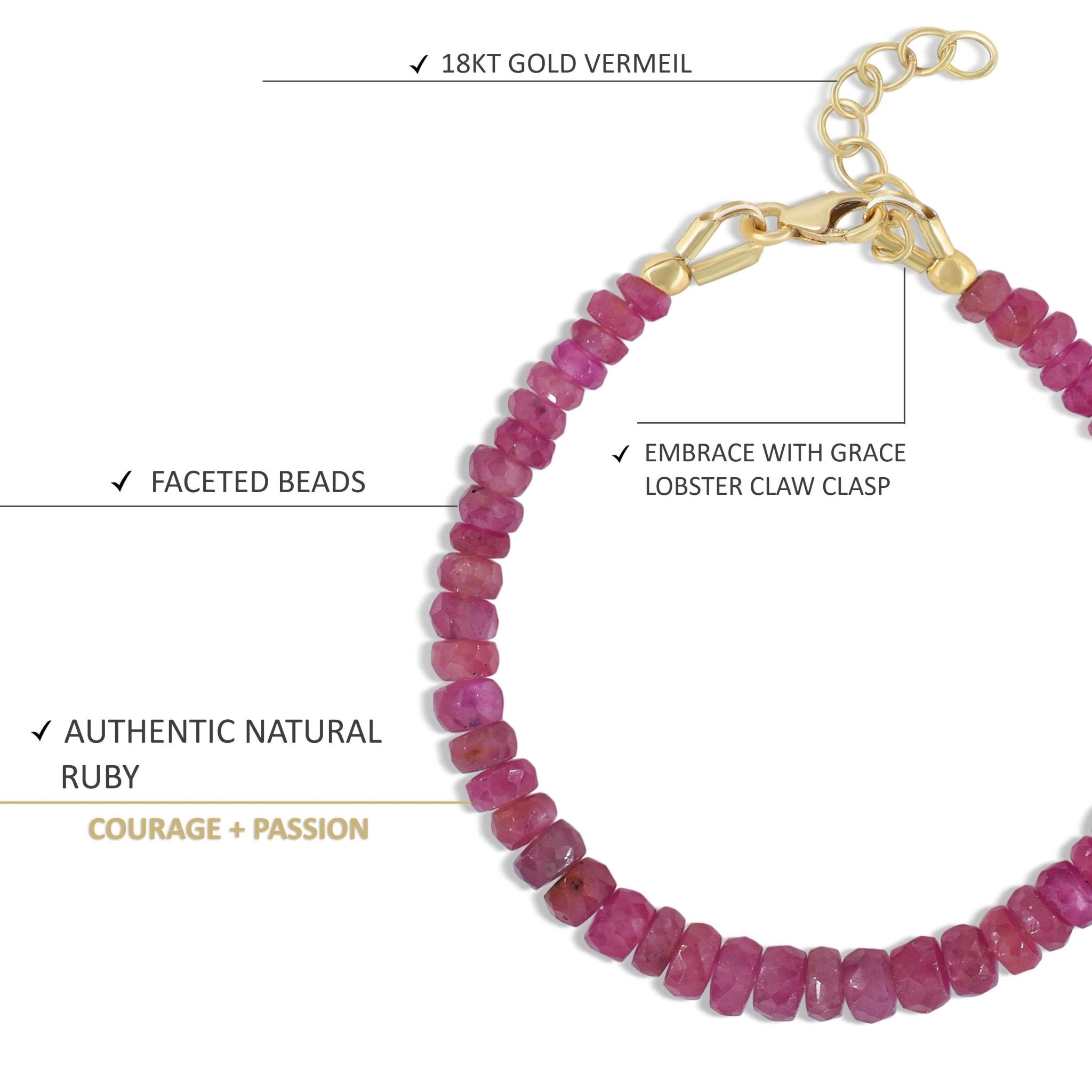 Natural Ruby Plain Beaded Bracelet Handmade Jewelry - Goodstone Jewels