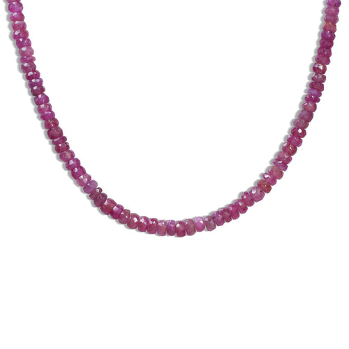 Natural Ruby Plain Beaded Necklace for Women