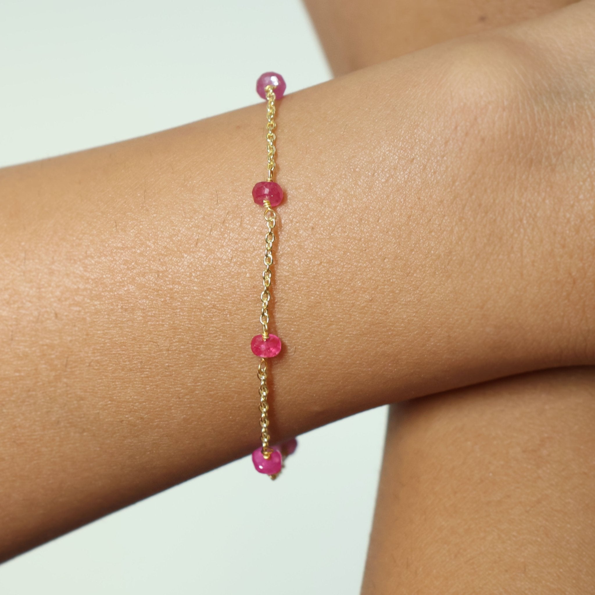 Natural Ruby Rondelle Minimalist Chain Beaded Bracelet - Goodstone Jewels