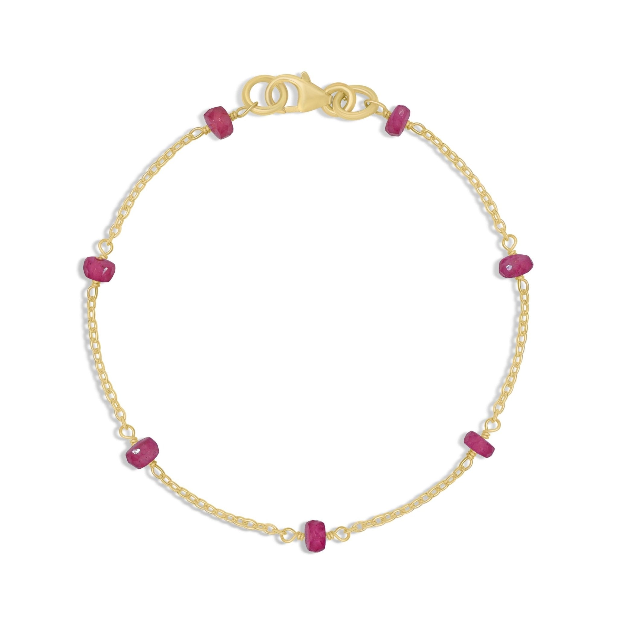 Natural Ruby Rondelle Minimalist Chain Beaded Bracelet - Goodstone Jewels