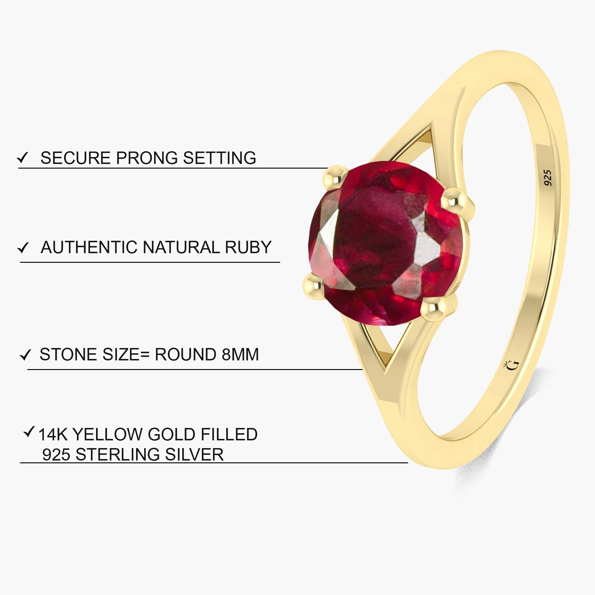 Natural Ruby Round Faceted Gemstone Statement Ring - Goodstone Jewels