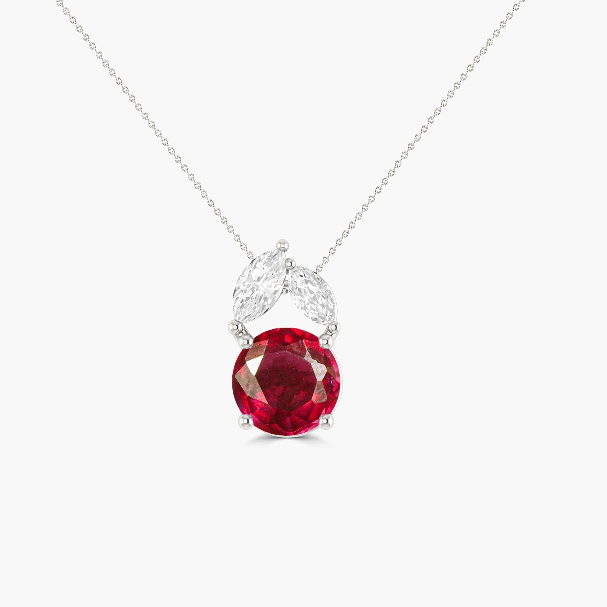 Natural Ruby Round Stone Minimalist Chain Pendant Necklace - Goodstone Jewels