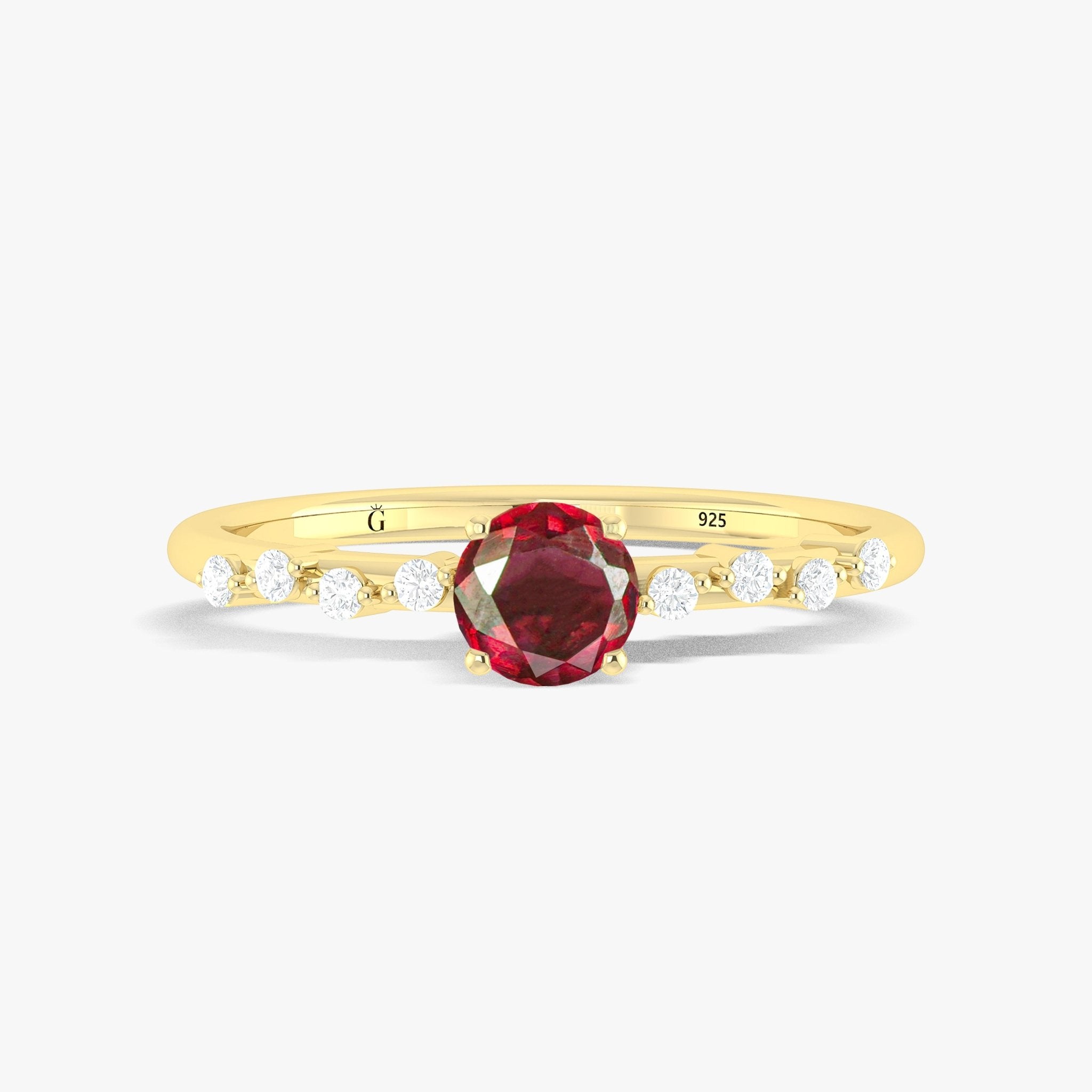 Natural RUBY ROUND STONE MINIMALIST SOLITAIRE WITH ACCENTS RING - Goodstone Jewels