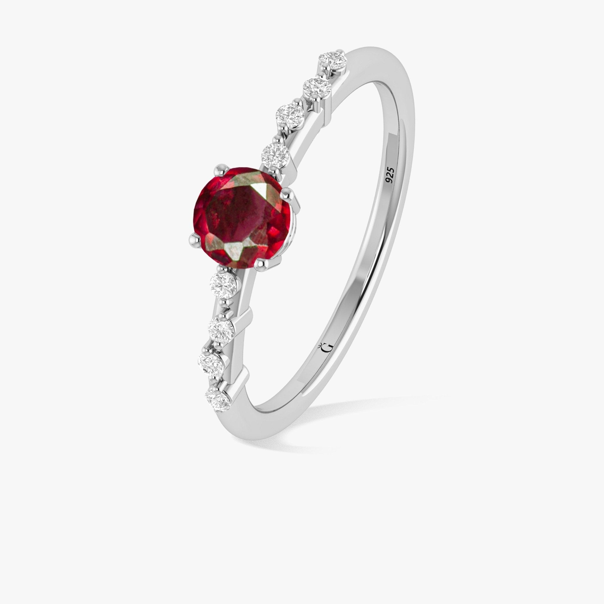 Natural RUBY ROUND STONE MINIMALIST SOLITAIRE WITH ACCENTS RING - Goodstone Jewels