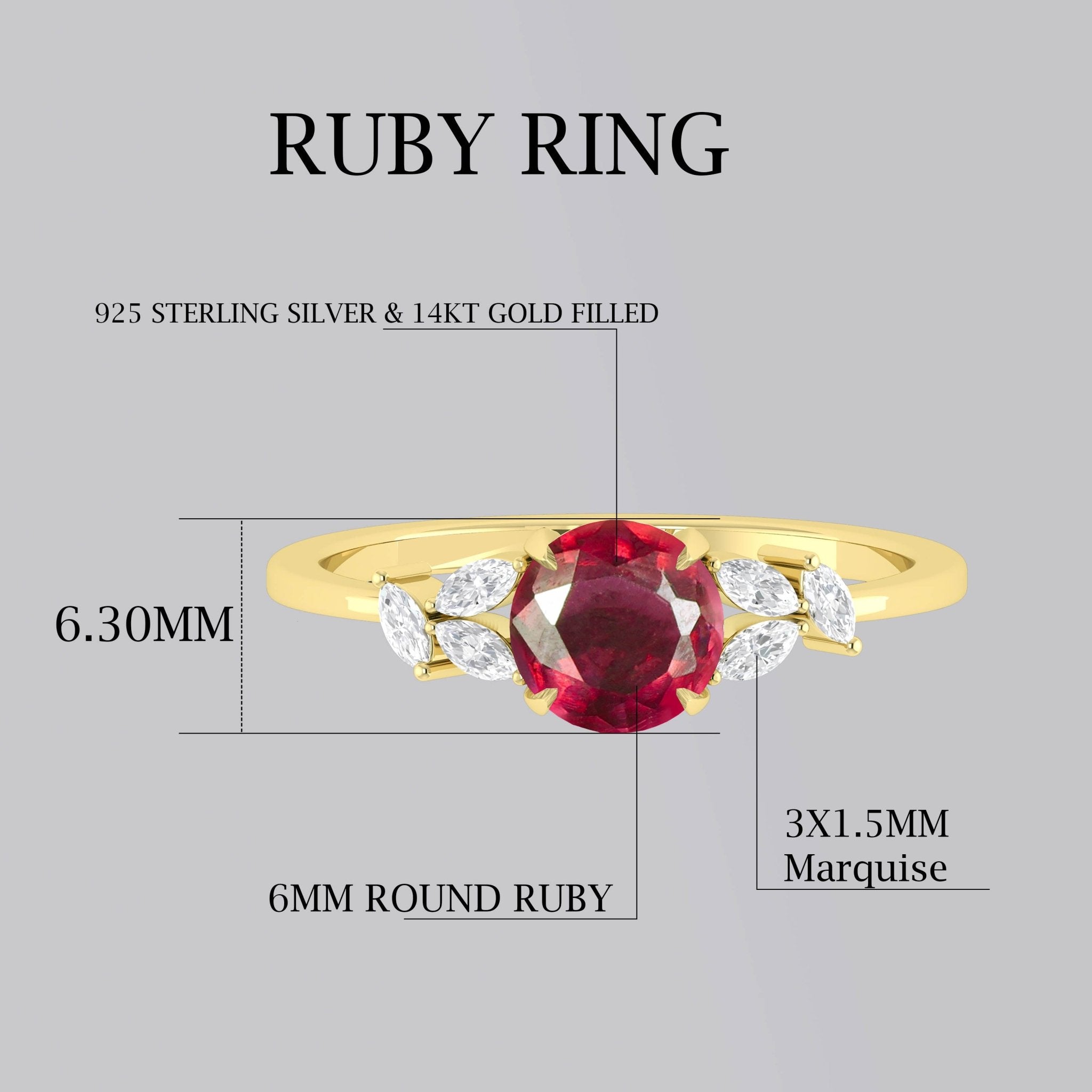 Natural Ruby Round Stone Statement Ring in Silver & Gold Filled - Goodstone Jewels