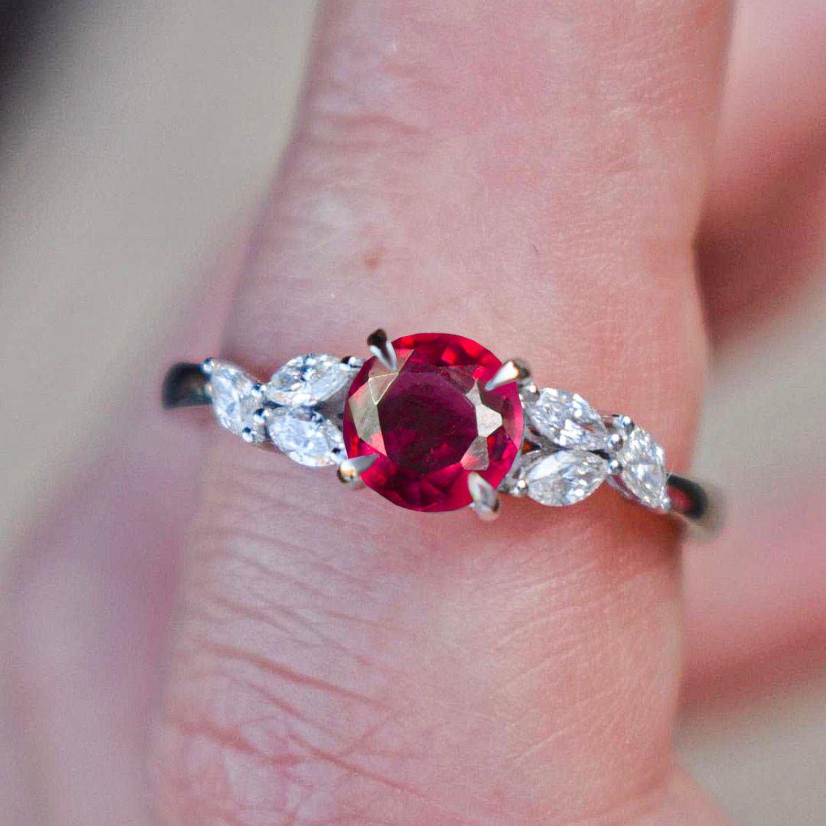 Natural Ruby Round Stone Statement Ring in Silver & Gold Filled - Goodstone Jewels