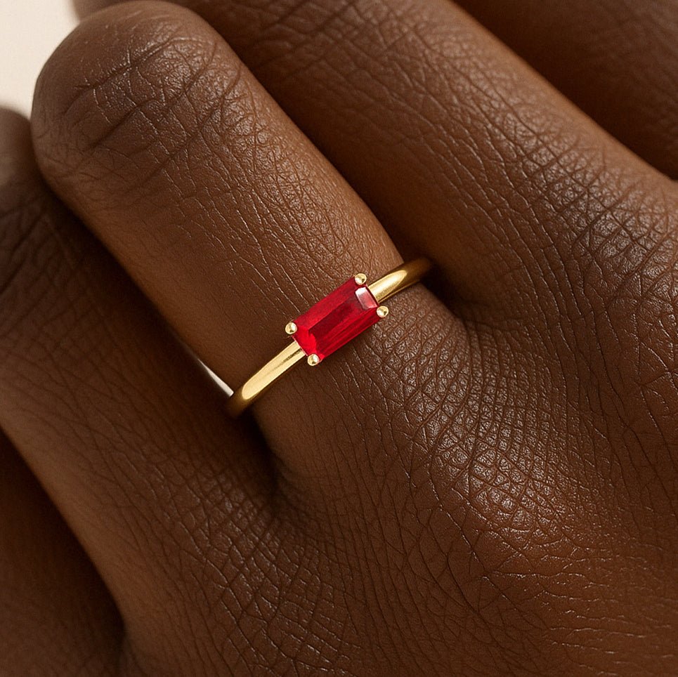 Natural Ruby SINGLE BAGUETTE STONE SOLITAIRE RING - Goodstone Jewels