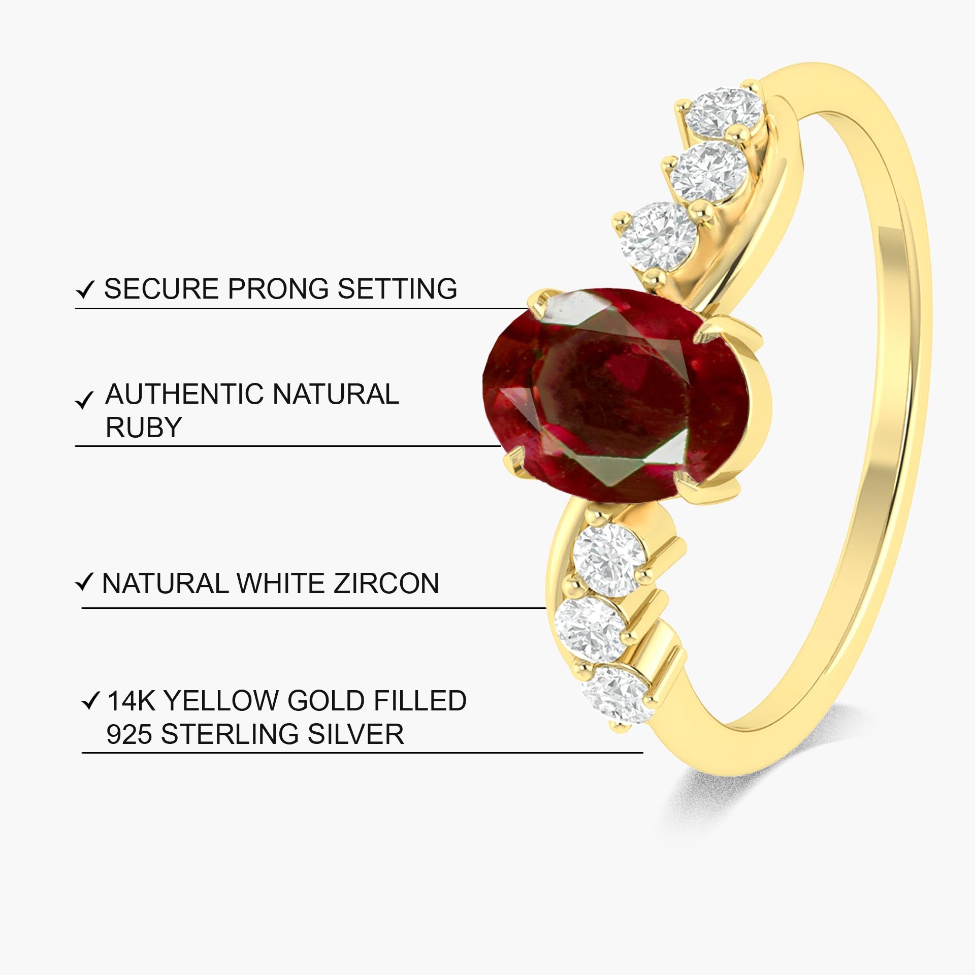 Natural Ruby Solitaire with Accents Ring with Gold Filled & Sterling Silver - Goodstone Jewels