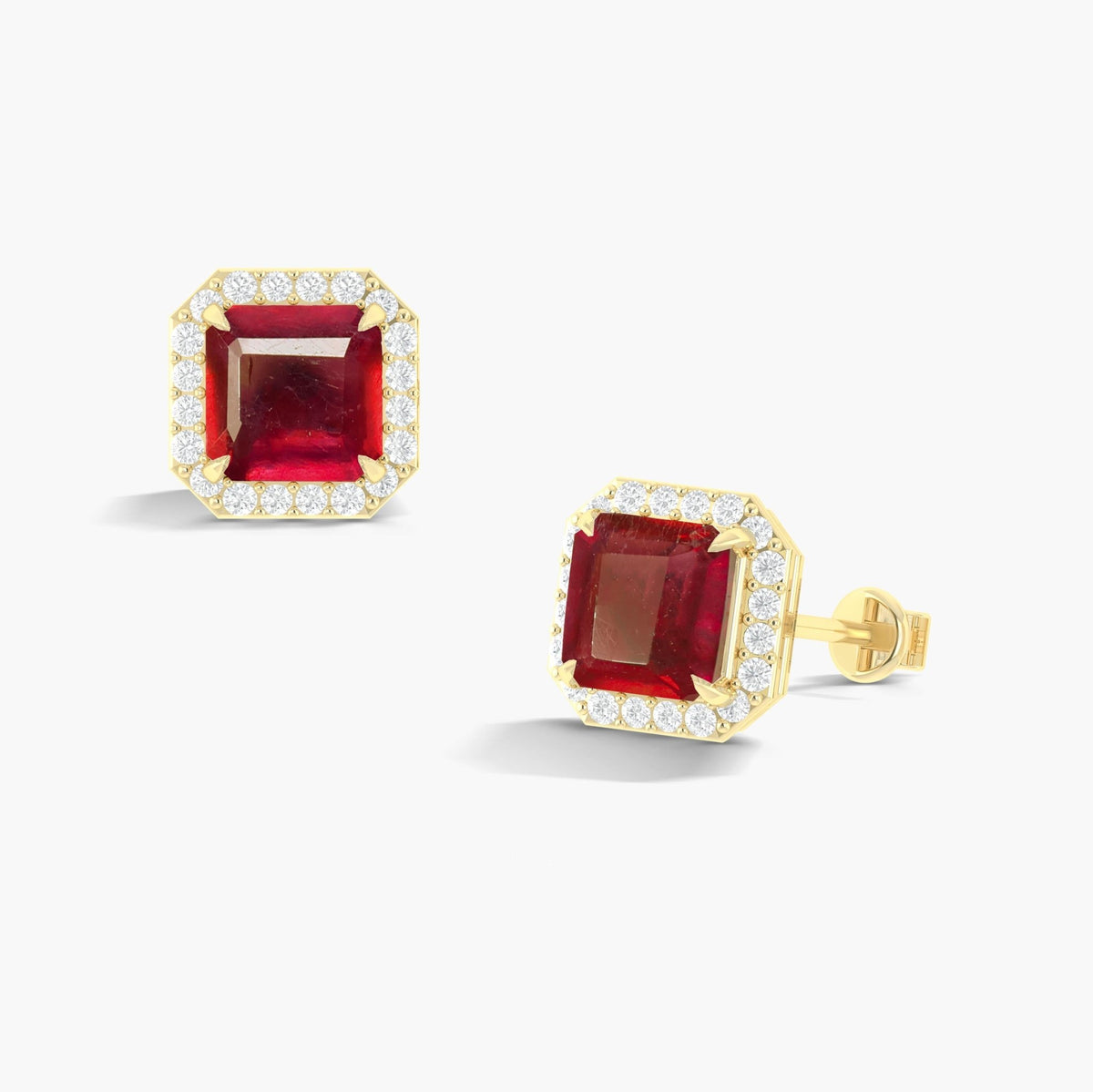Sterling silver natural ruby stud earrings with secure push back fastening and timeless gemstone look