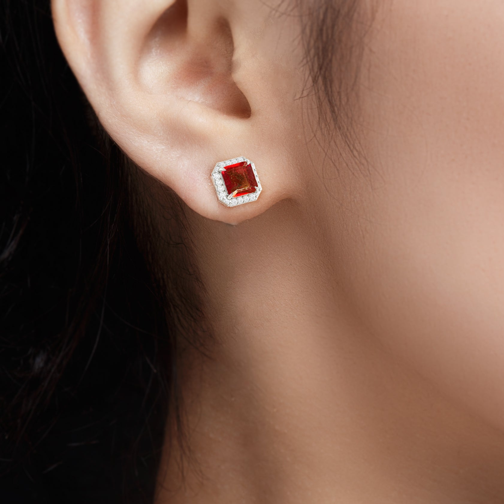 Natural Ruby Stud Earrings Push Back - Goodstone Jewels