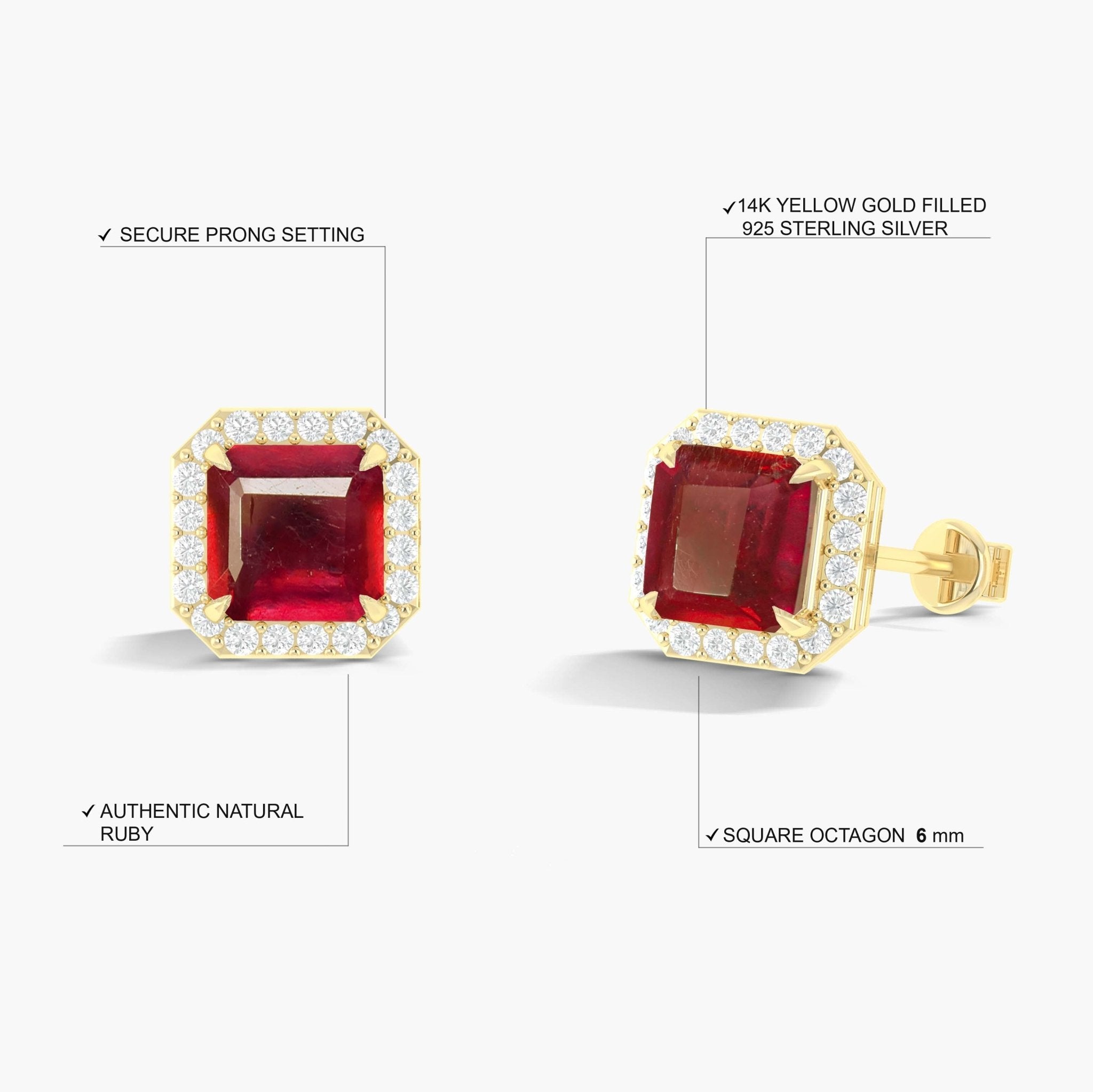 Natural Ruby Stud Earrings Push Back - Goodstone Jewels