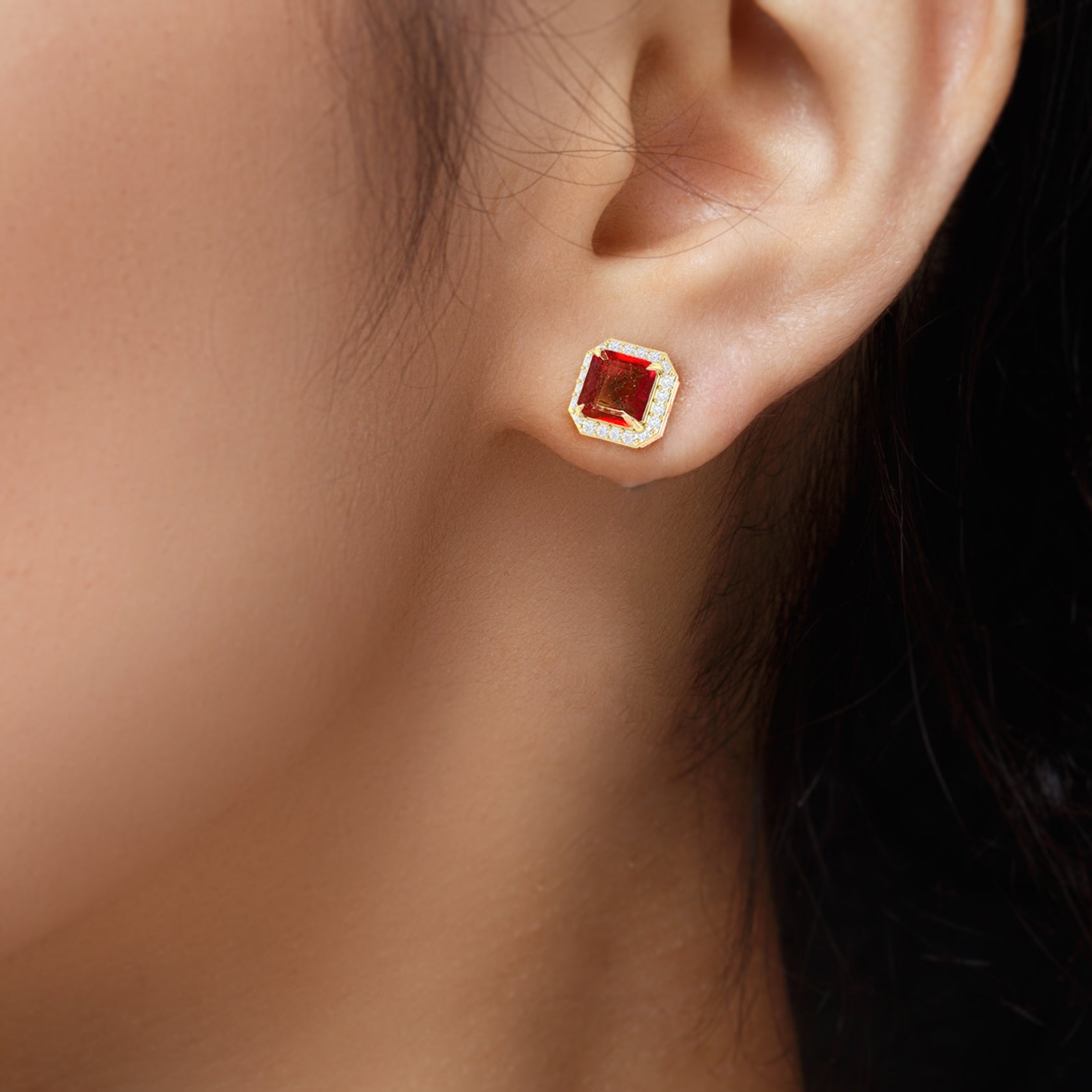 Natural Ruby Stud Earrings Push Back - Goodstone Jewels