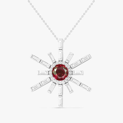 Natural Ruby Sun Charm Halo Pendant Necklace