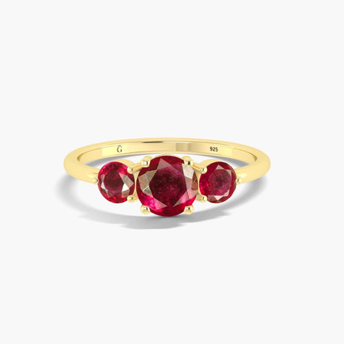 Elegant Ruby Three Stone Engagement Ring