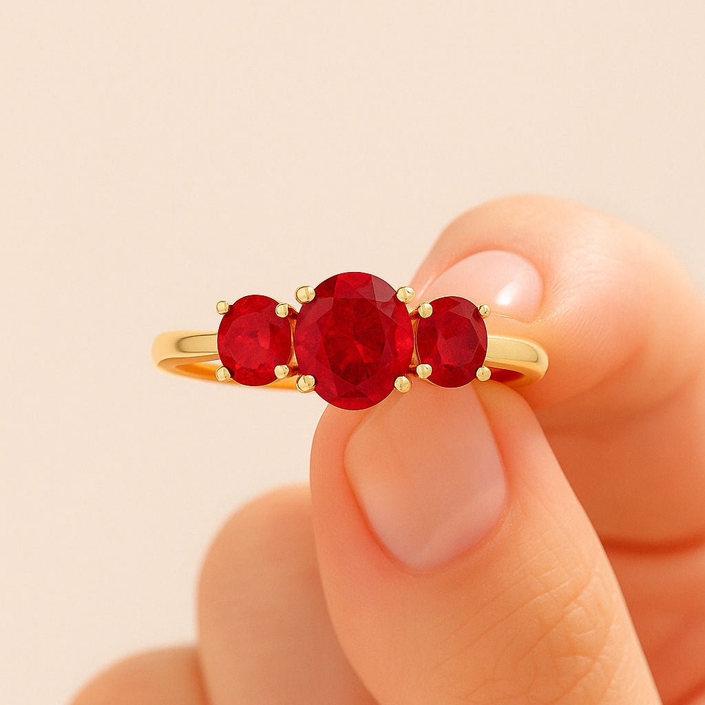 Natural Ruby Three Stone Engagement Ring - Goodstone Jewels