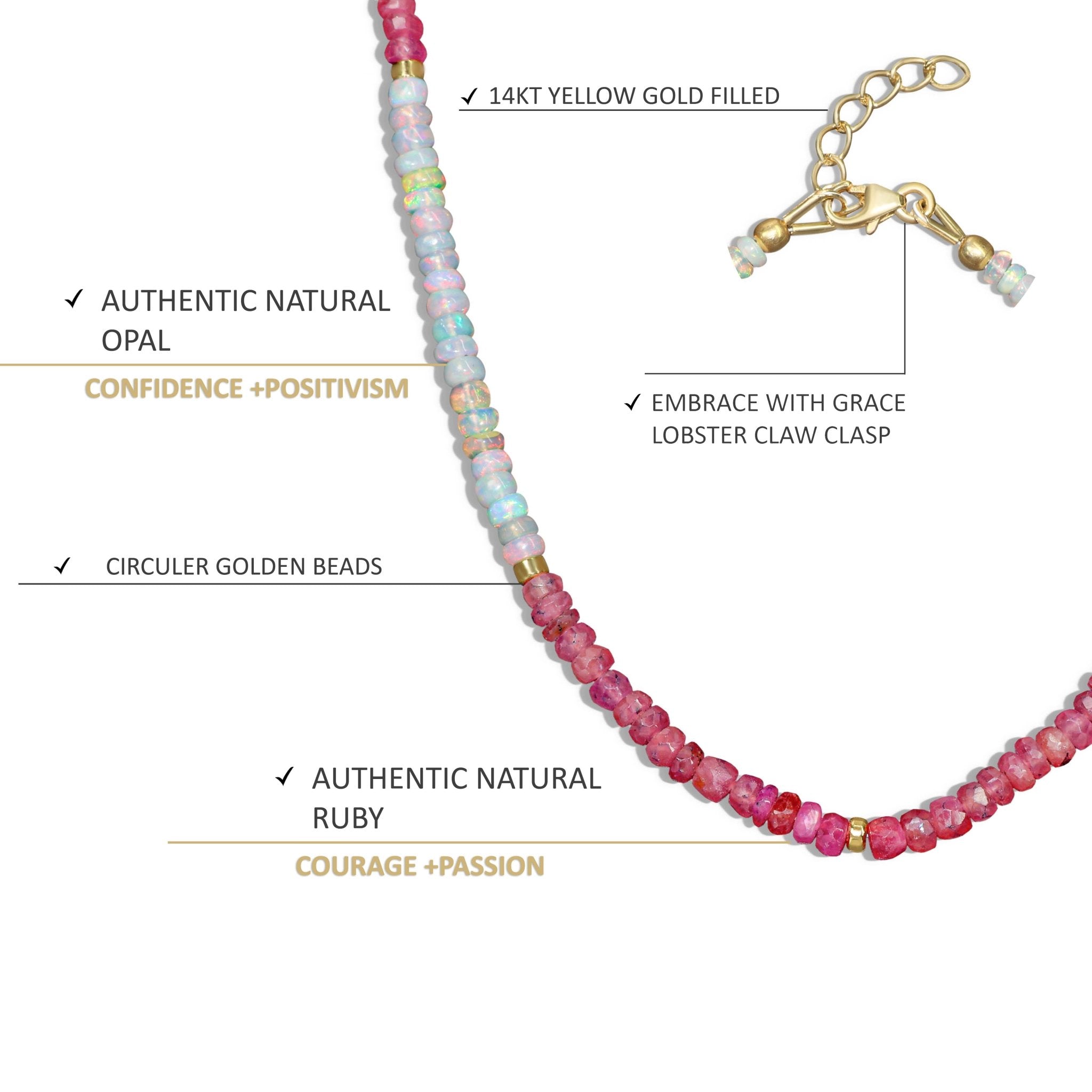 Natural Ruby & White Opal Bead Strand Necklace - Goodstone Jewels