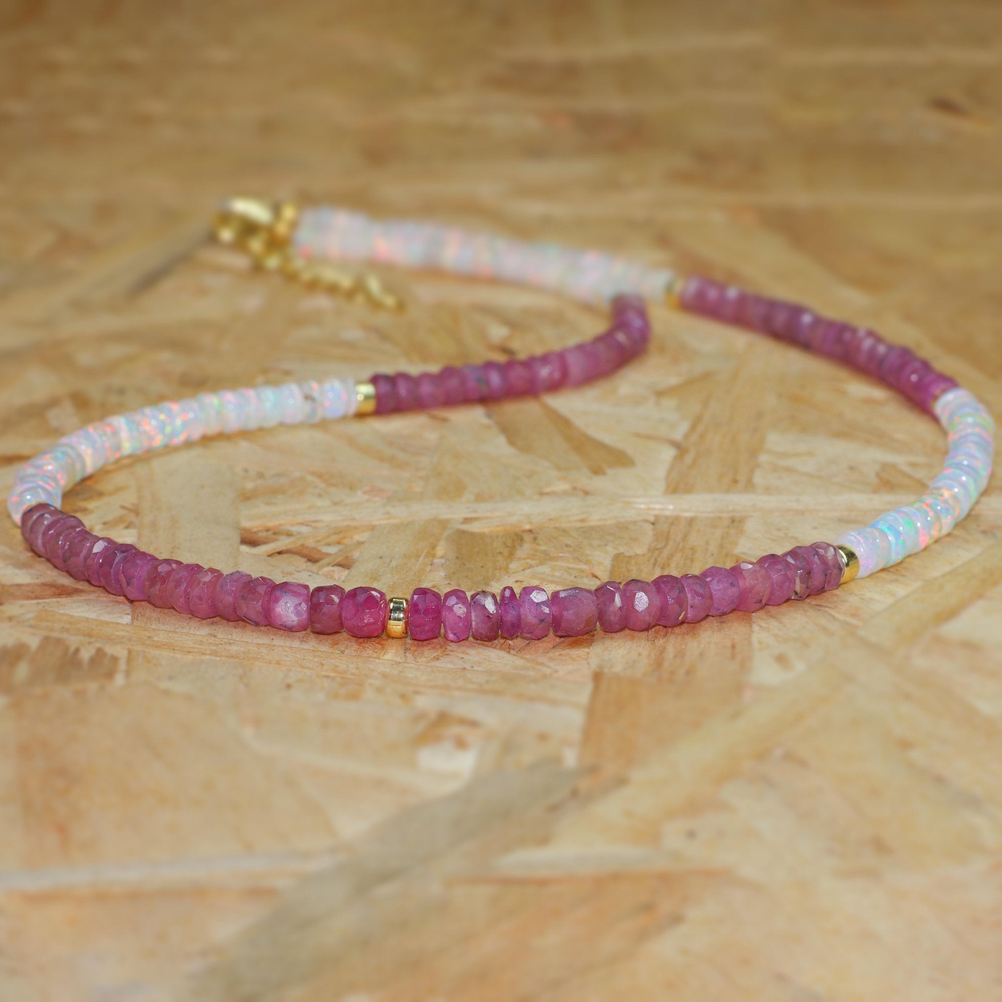 Natural Ruby & White Opal Bead Strand Necklace - Goodstone Jewels