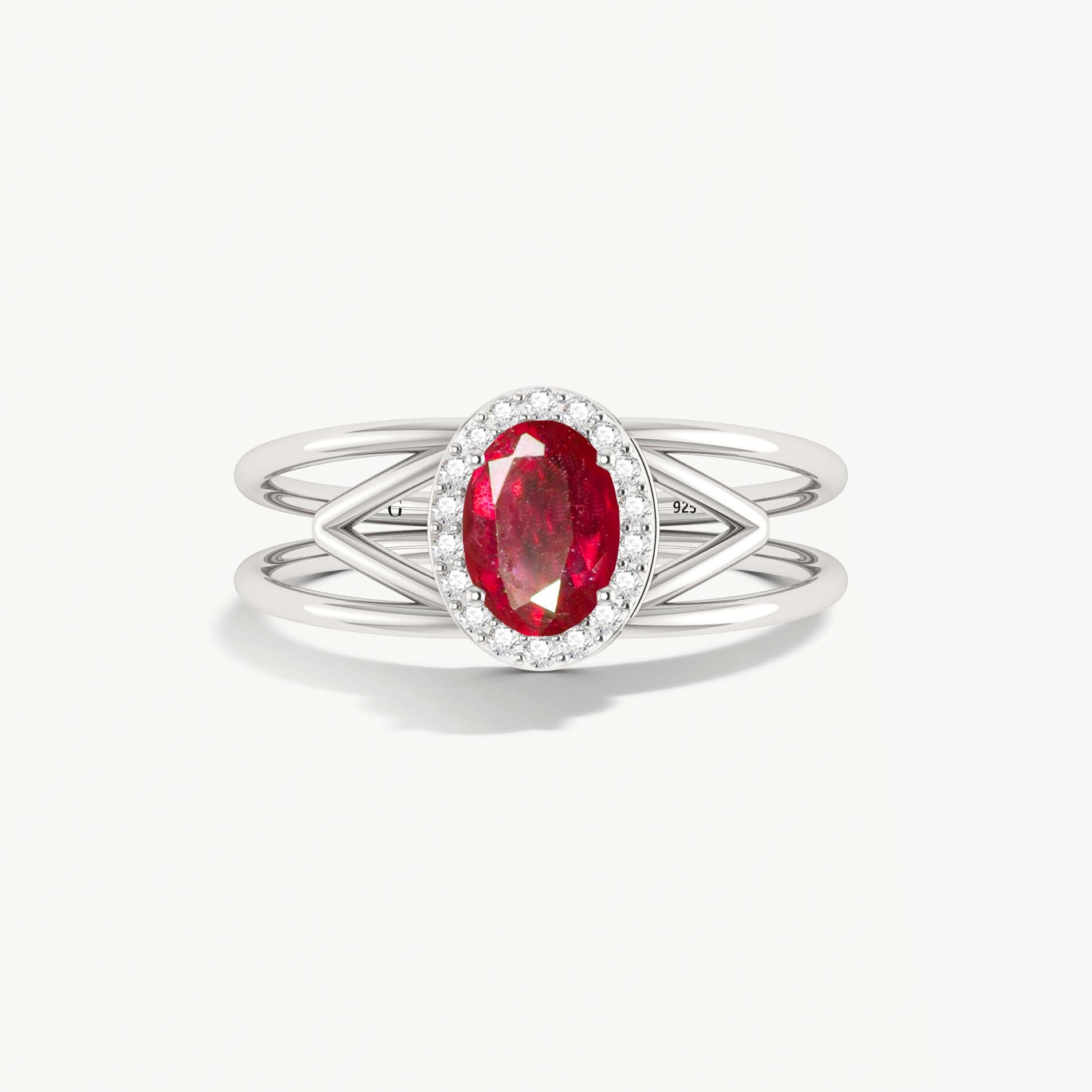 Natural Ruby & White Zircon Stackable Halo Ring - Goodstone Jewels