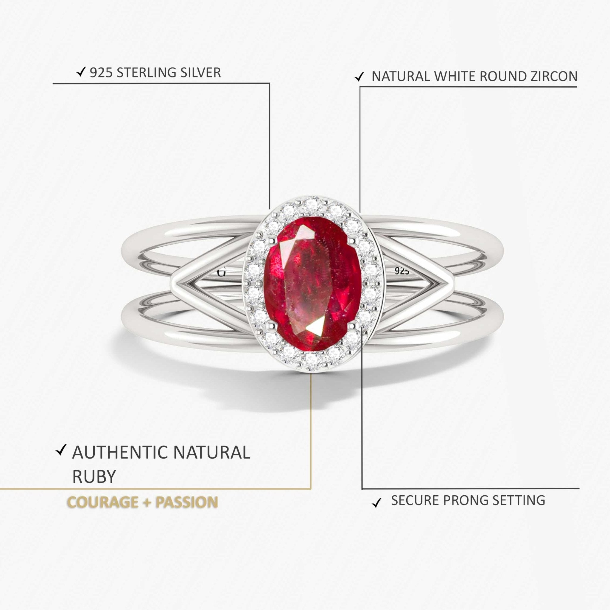 Natural Ruby & White Zircon Stackable Halo Ring - Goodstone Jewels