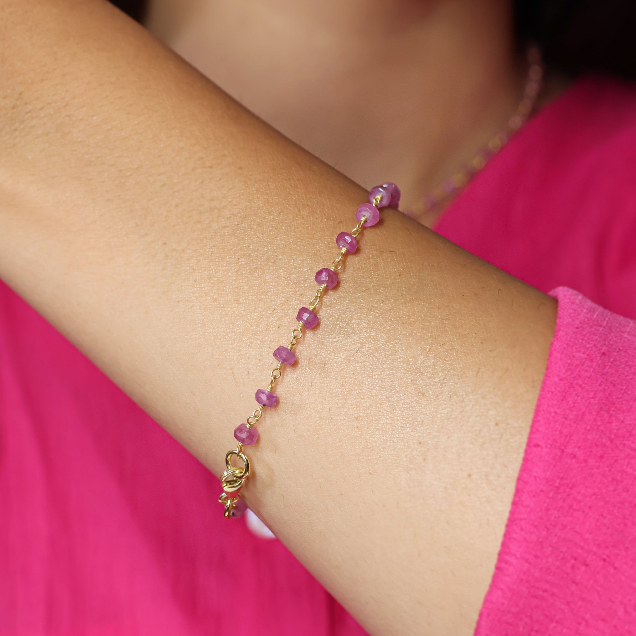 Natural Ruby Wire Wrap Beaded Bracelet Gold Filled Bracelets - Goodstone Jewels