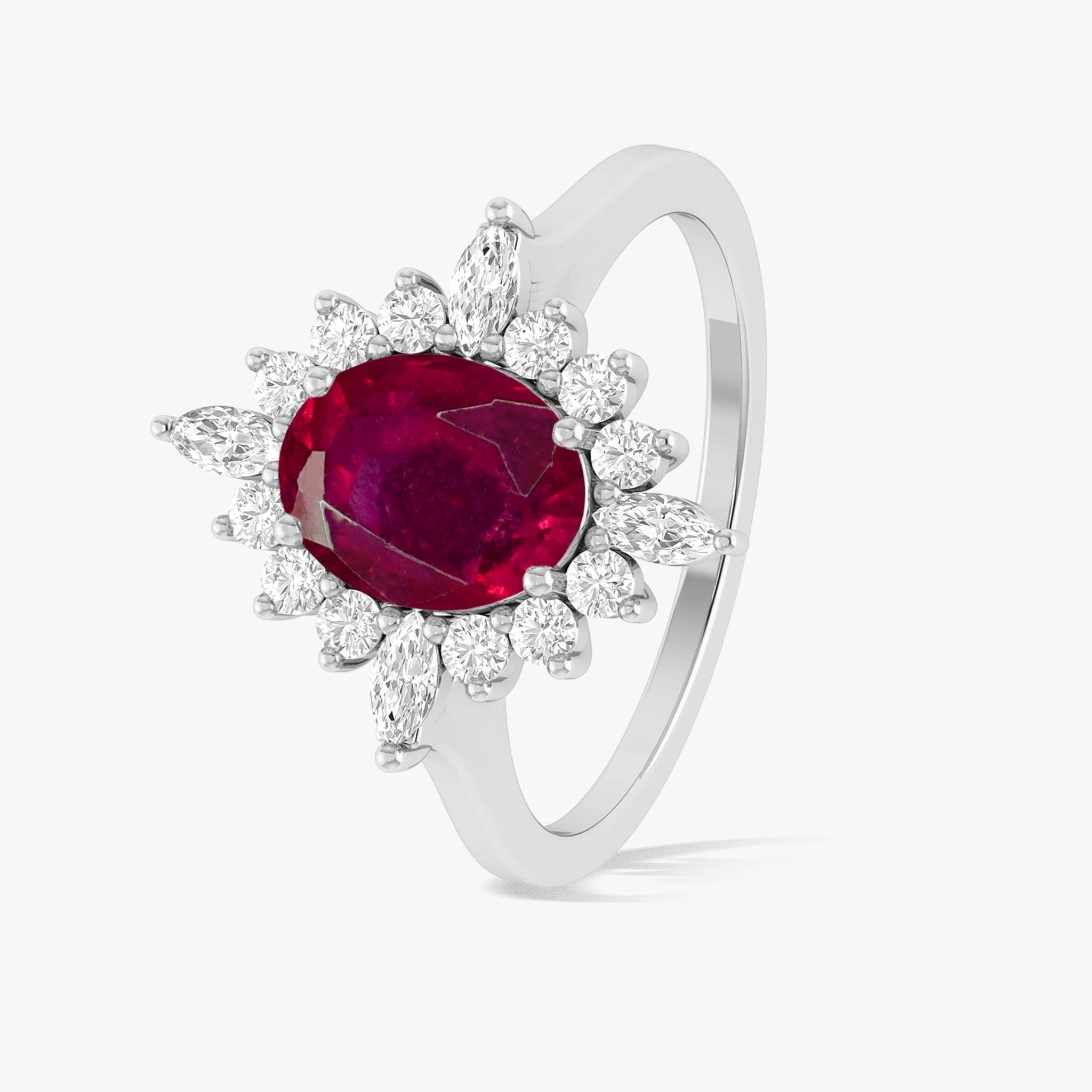 Natural Ruby with White Zircon Halo Ring in Silver & Yellow Gold Filled - Goodstone Jewels