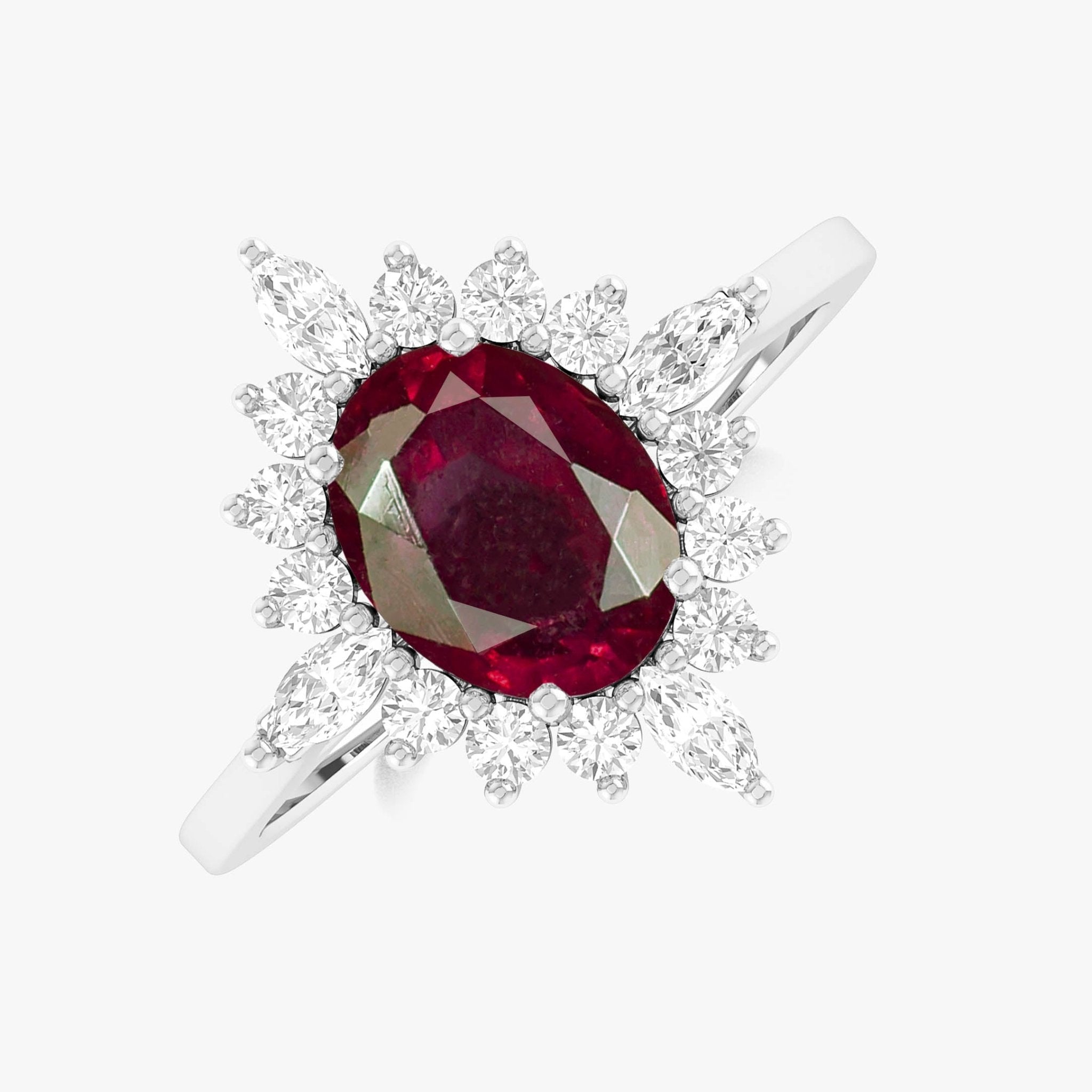 Natural Ruby with White Zircon Halo Ring in Silver & Yellow Gold Filled - Goodstone Jewels