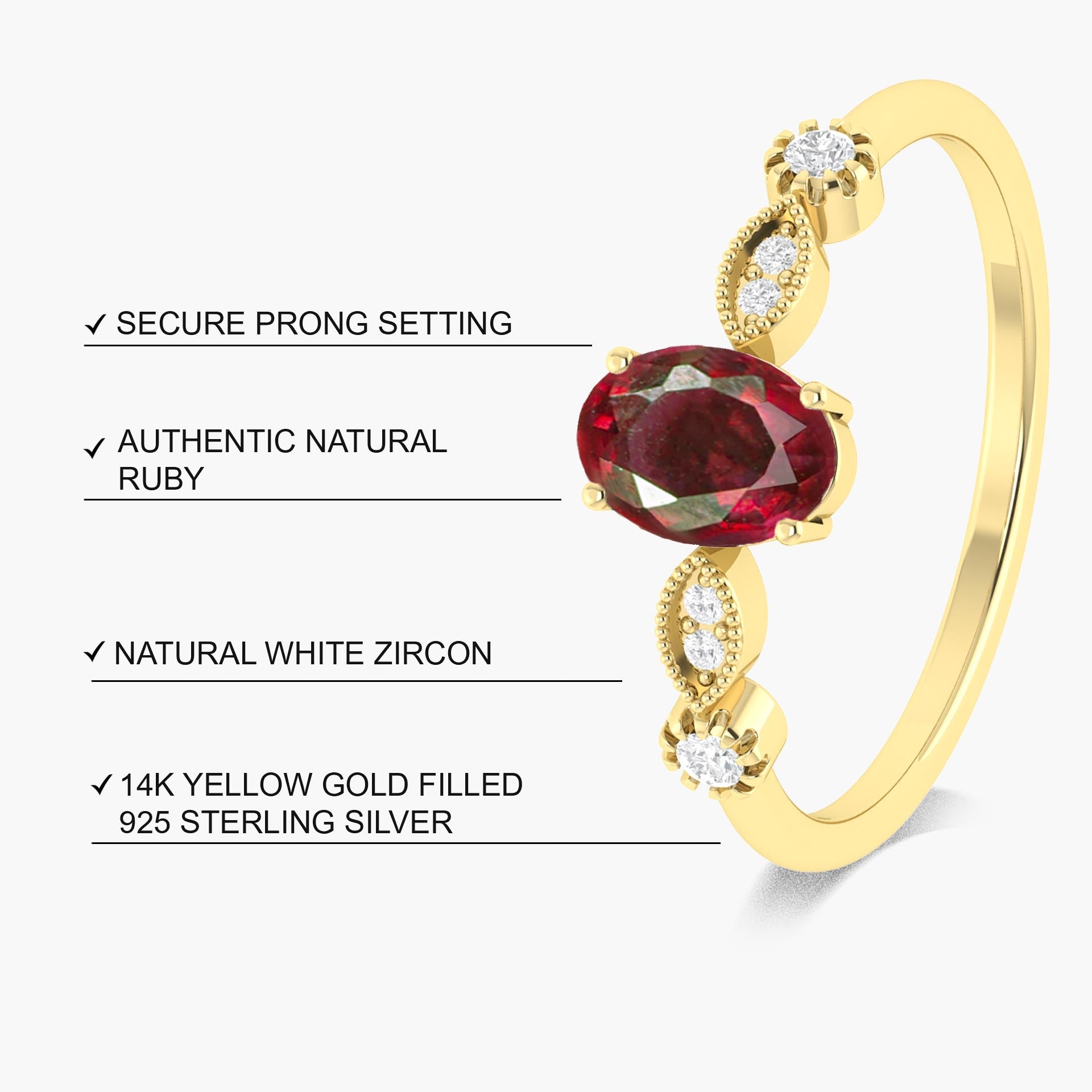 Natural Ruby with White Zircon Side Stone Solitaire Ring - Goodstone Jewels