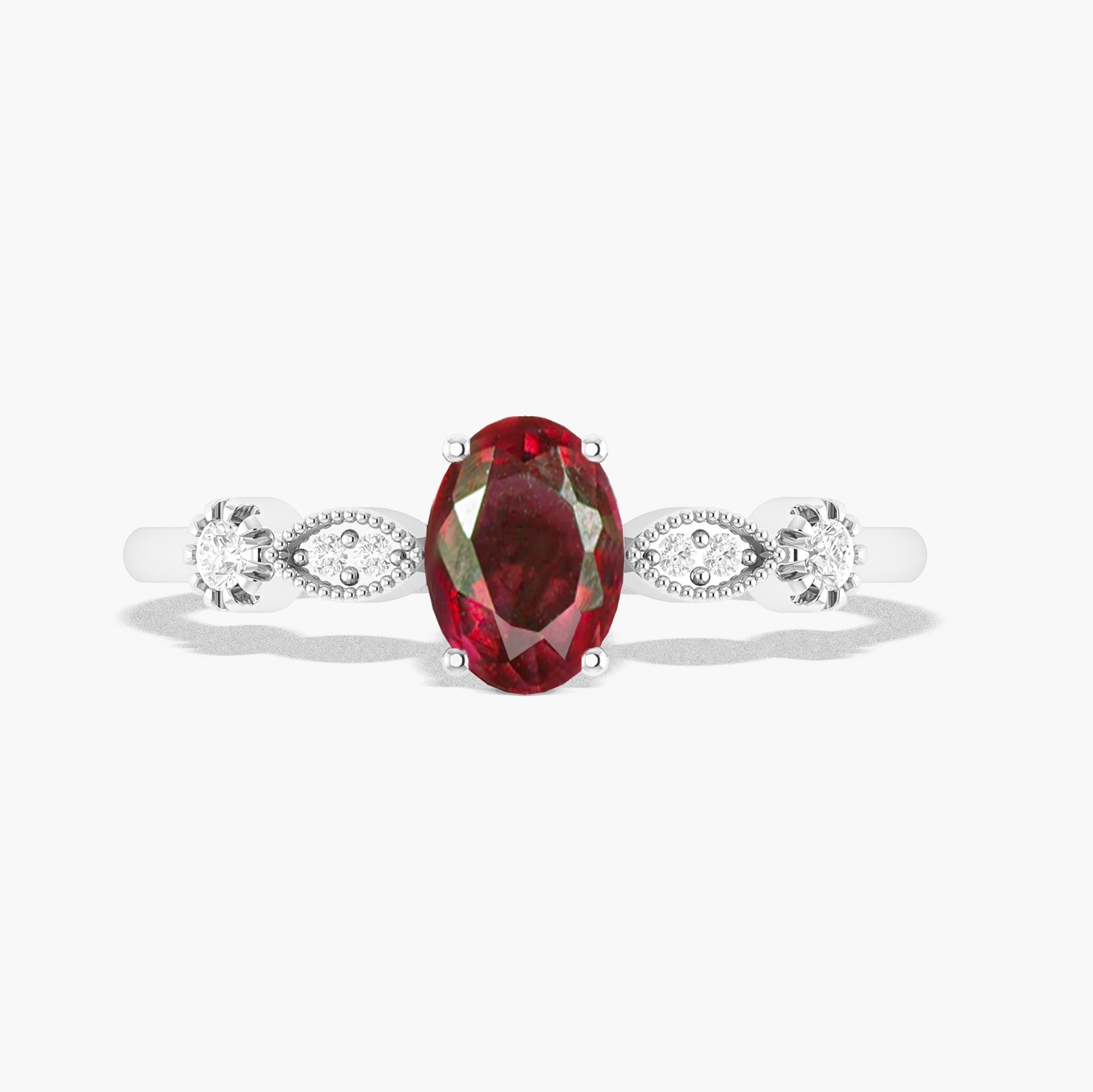 Natural Ruby with White Zircon Side Stone Solitaire Ring - Goodstone Jewels
