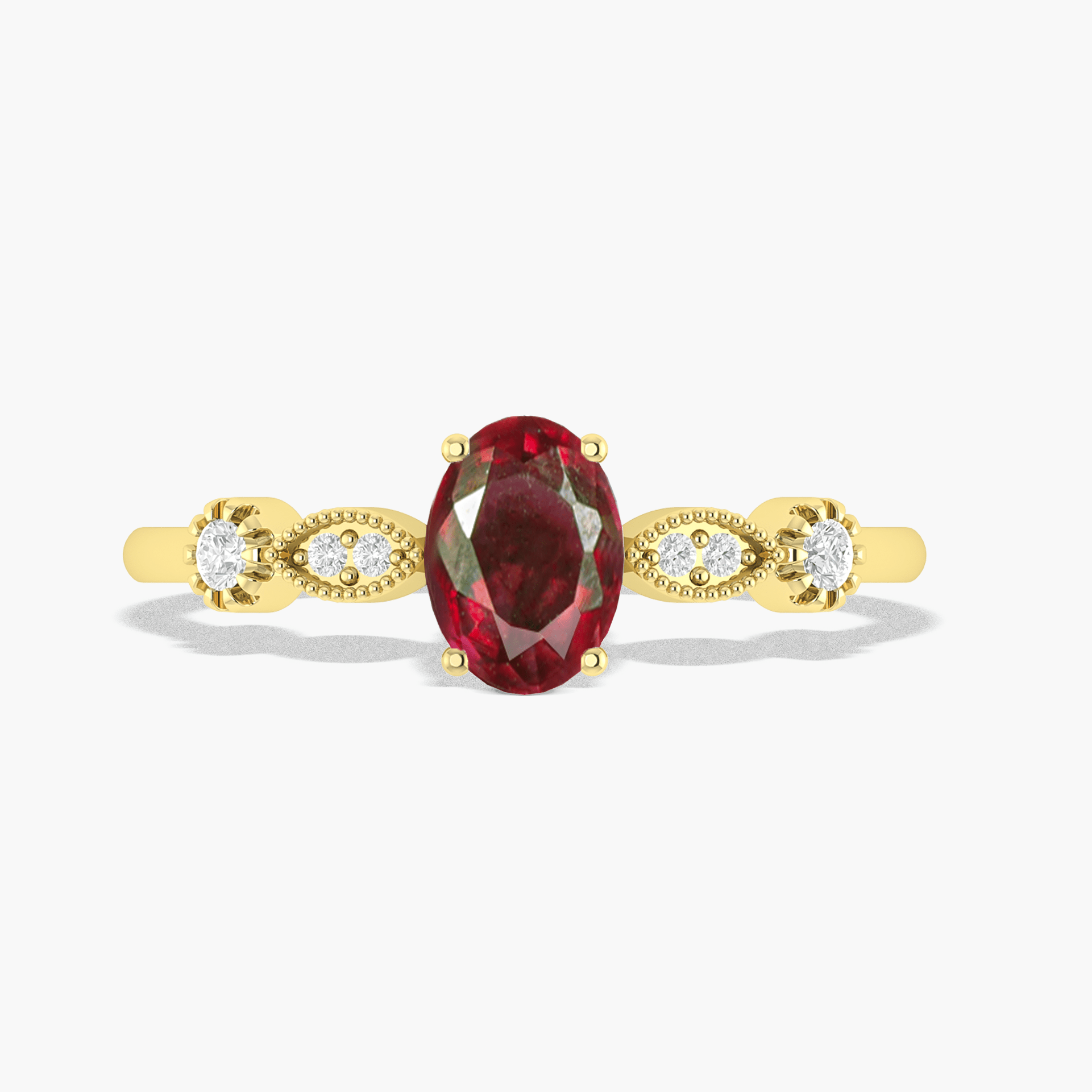 Natural Ruby with White Zircon Side Stone Solitaire Ring - Goodstone Jewels