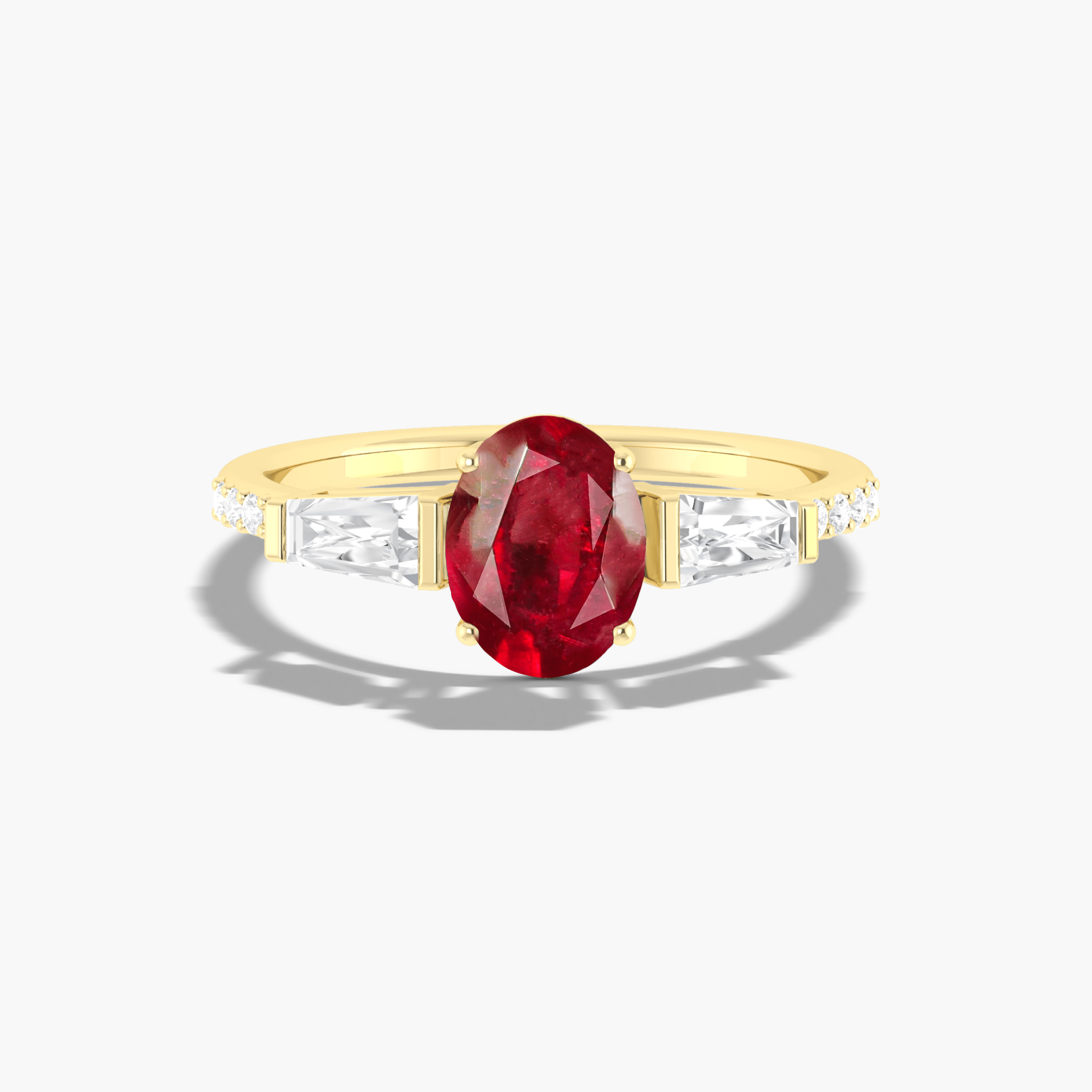 Natural Ruby with White Zircon Three Stone Engagement Ring - Goodstone Jewels